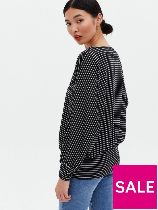 stillFront image of new-look-stripe-fine-knit-deep-hem-batwing-top-black-pattern