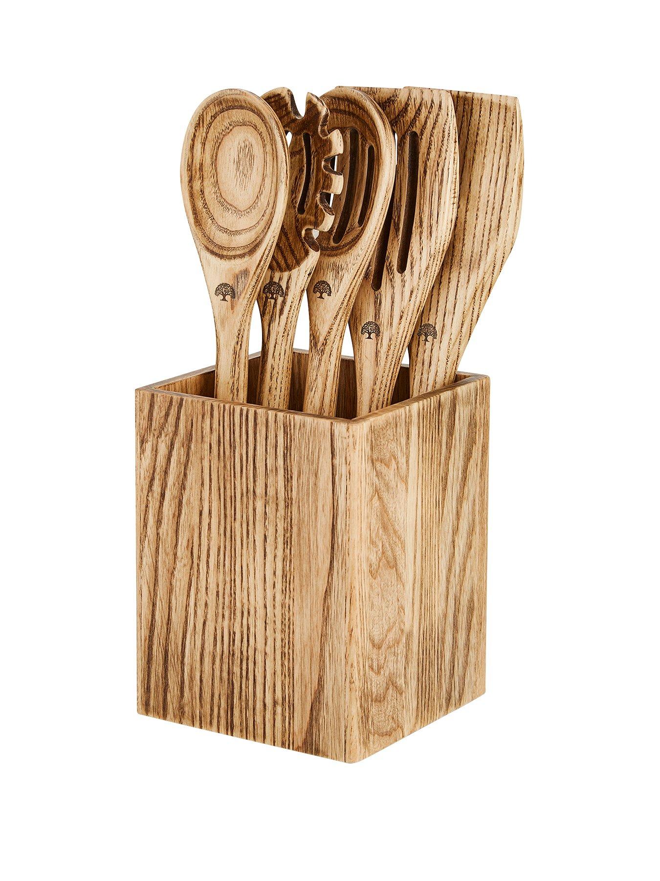 Product photograph of Tower Barbary Oak Hoxton 5 Piece Utensil Set from very.co.uk