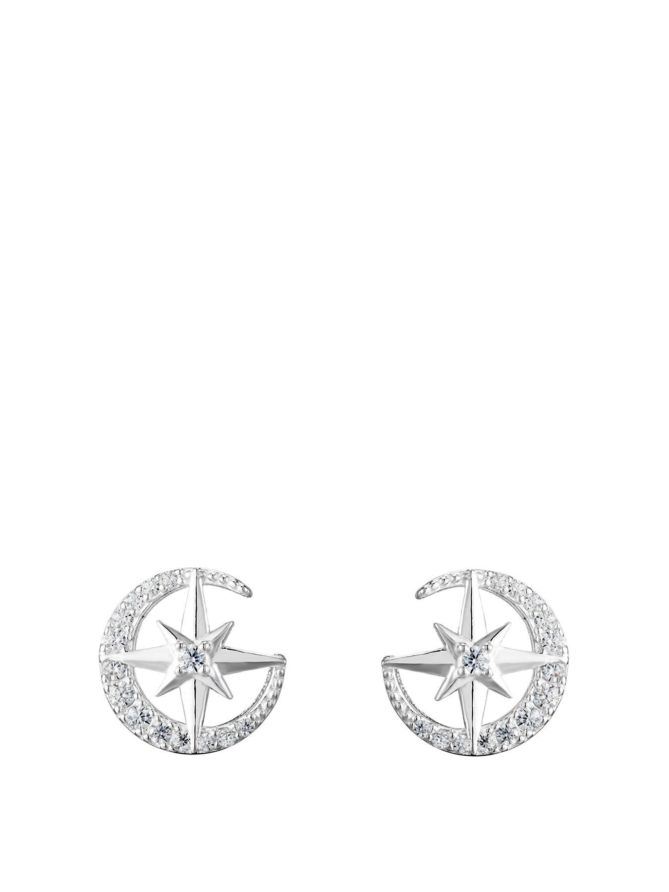 Product photograph of The Love Silver Collection Sterling Silver Amp Cubic Zirconia Moon Amp Star Stud Earrings from very.co.uk