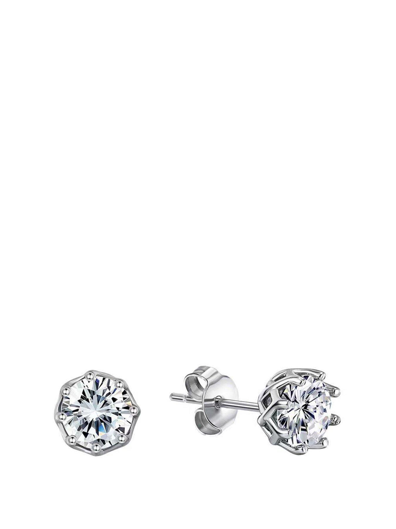 Product photograph of The Love Silver Collection Sterling Silver Cubic Zirconia Vintage Look Stud Earrings from very.co.uk