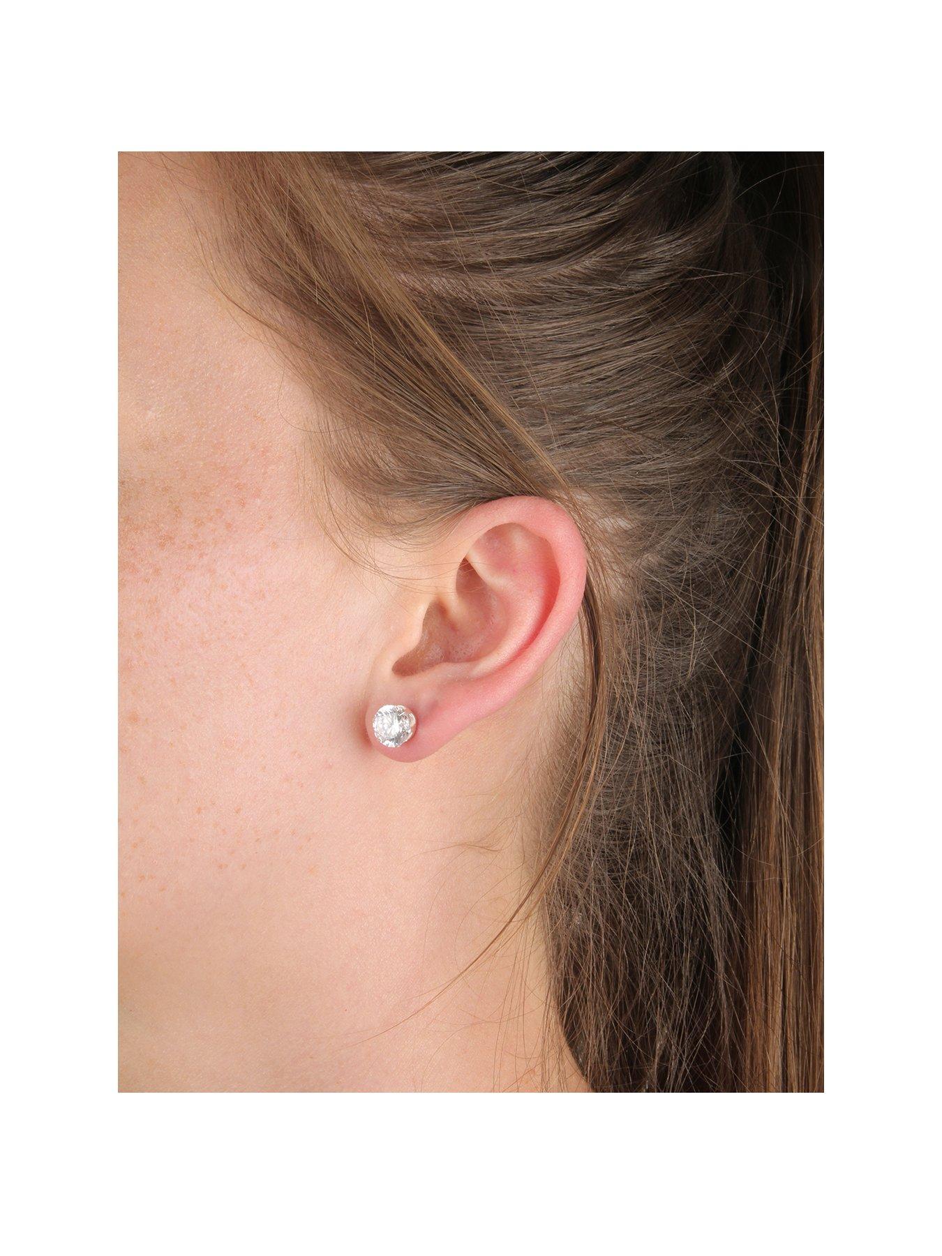 Product photograph of The Love Silver Collection Sterling Silver 8mm Round Cubic Zirconia Stud Earrings from very.co.uk