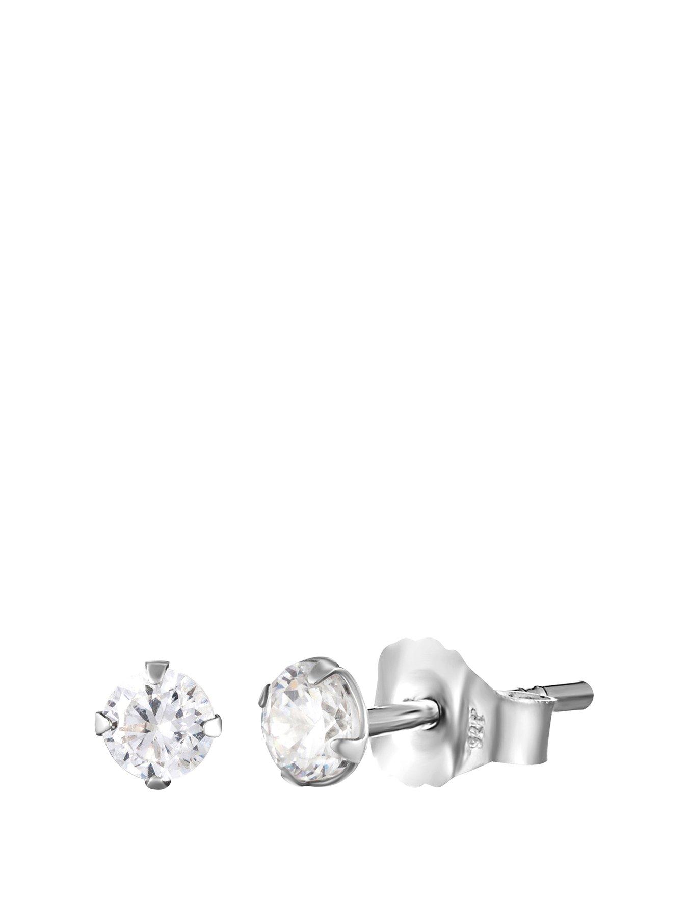 The Love Collection Sterling Silver 3mm Round Brilliant Cubic Zirconia Stud Earrings