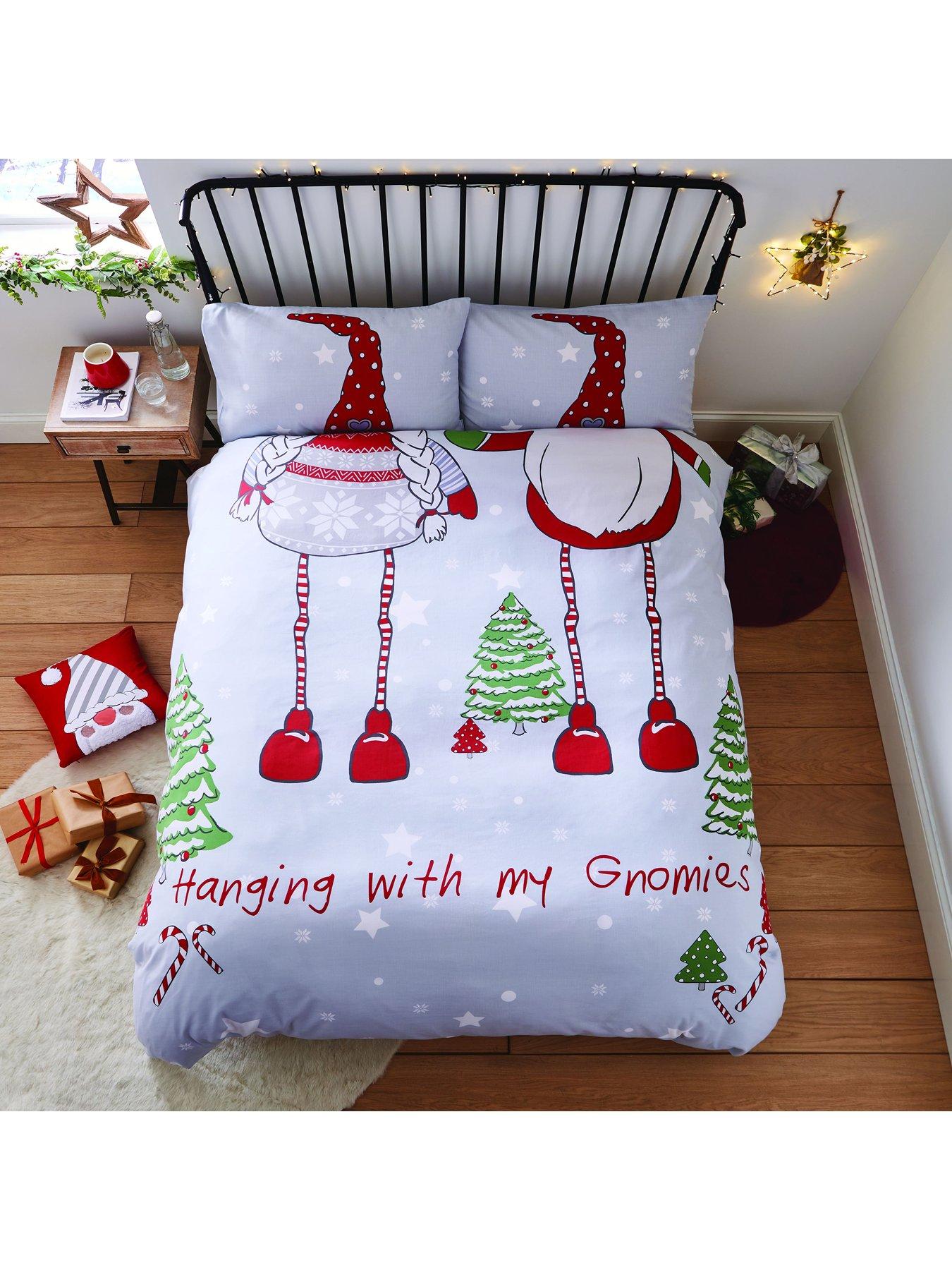 Product photograph of Catherine Lansfield Hanging With My Gnomies Christmas Duvet Cover Set - Red from very.co.uk