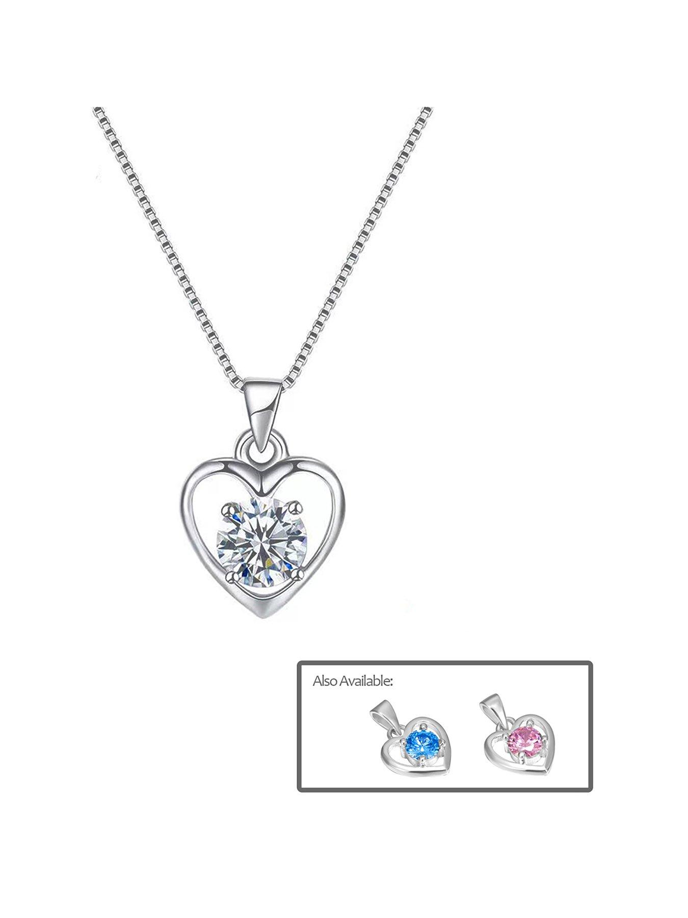 undefined Sterling Silver Heart Necklace with Cubic Zirconia Stone Detail