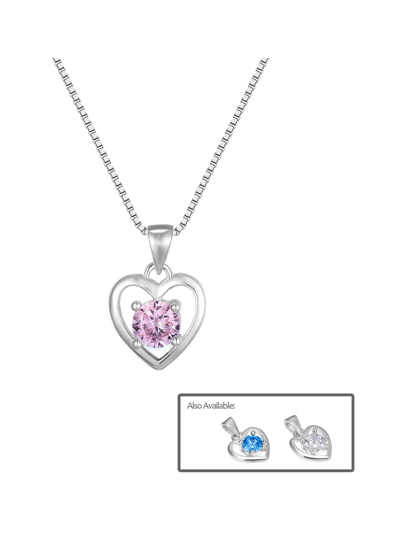 The Love Collection Sterling Silver Heart Necklace with Cubic Zirconia Stone Detail