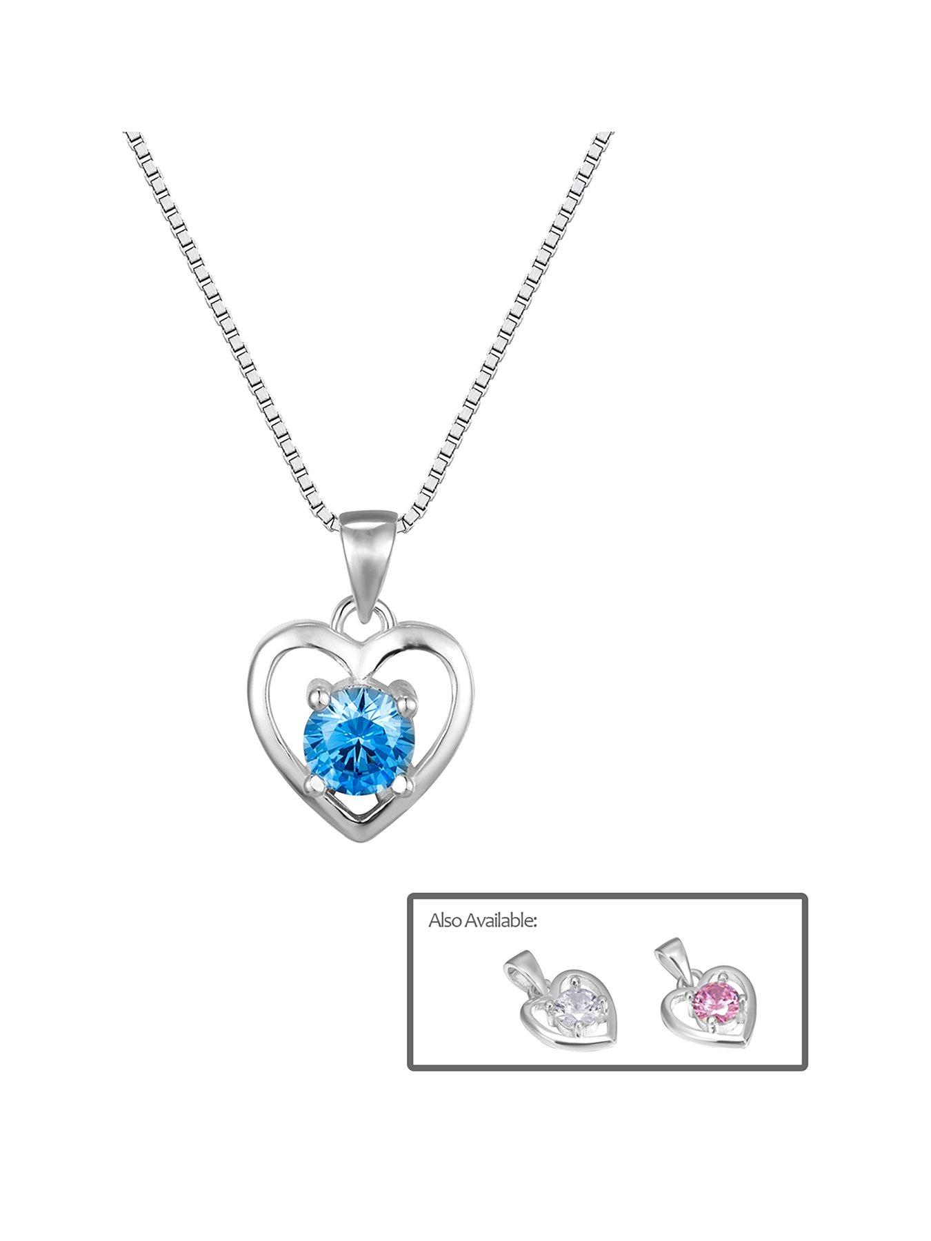 undefined Sterling Silver Heart Necklace with Cubic Zirconia Stone Detail