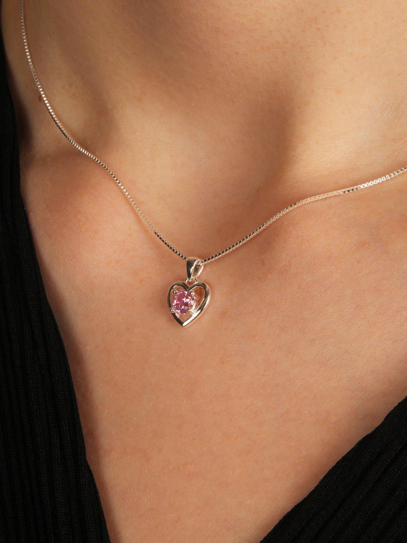 Image 2 of 7 of The Love Collection Sterling Silver Heart Necklace with Cubic Zirconia Stone Detail