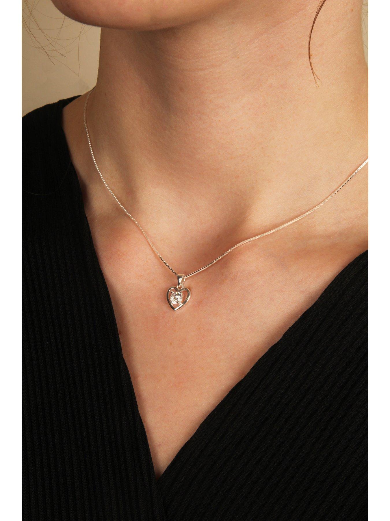 Image 3 of 7 of The Love Collection Sterling Silver Heart Necklace with Cubic Zirconia Stone Detail