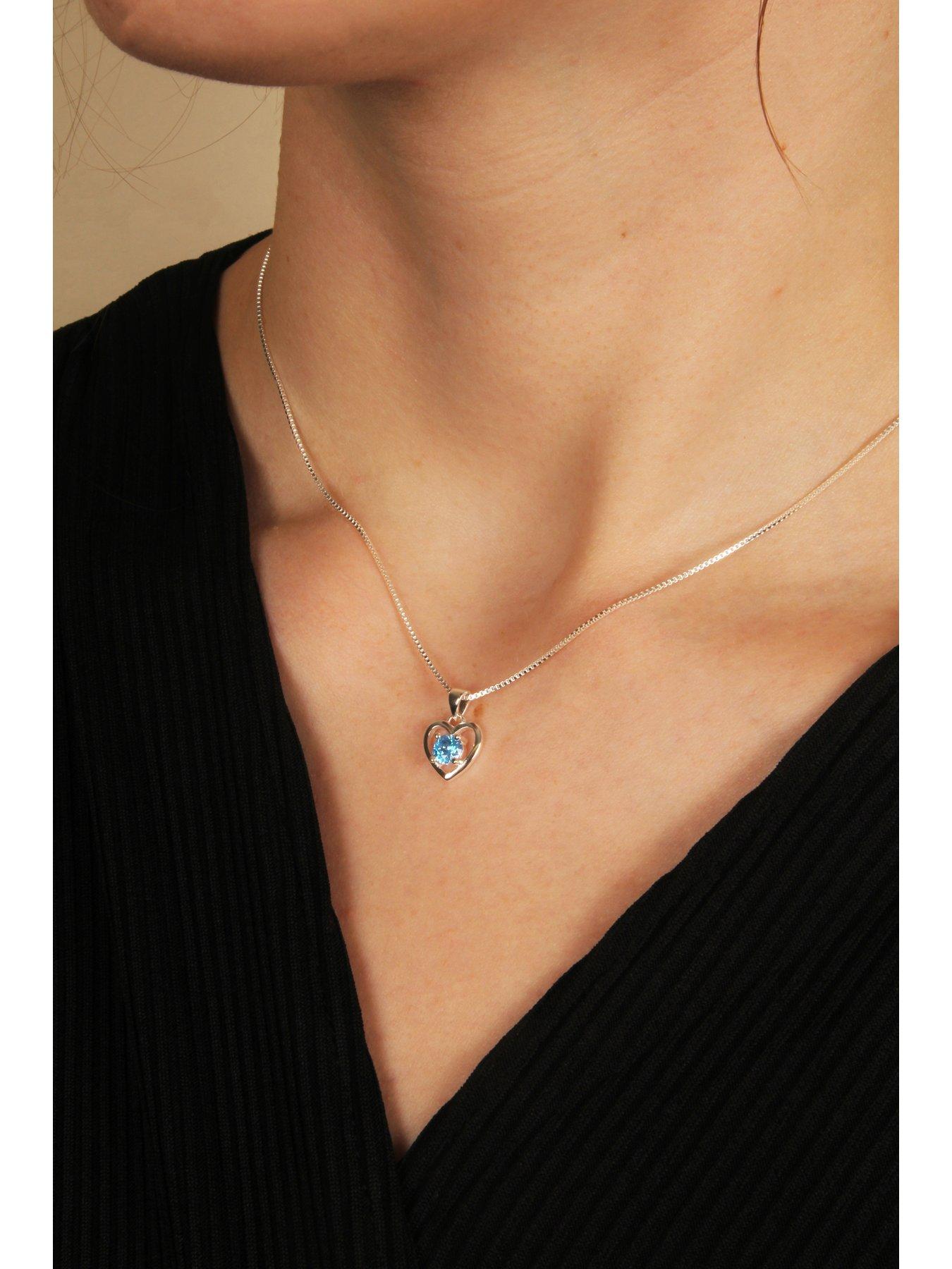Image 4 of 7 of The Love Collection Sterling Silver Heart Necklace with Cubic Zirconia Stone Detail