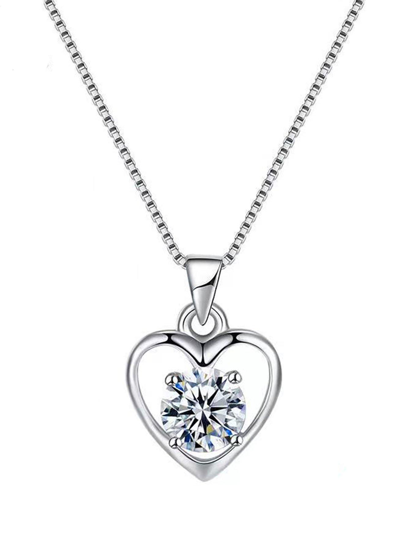 Image 6 of 7 of The Love Collection Sterling Silver Heart Necklace with Cubic Zirconia Stone Detail