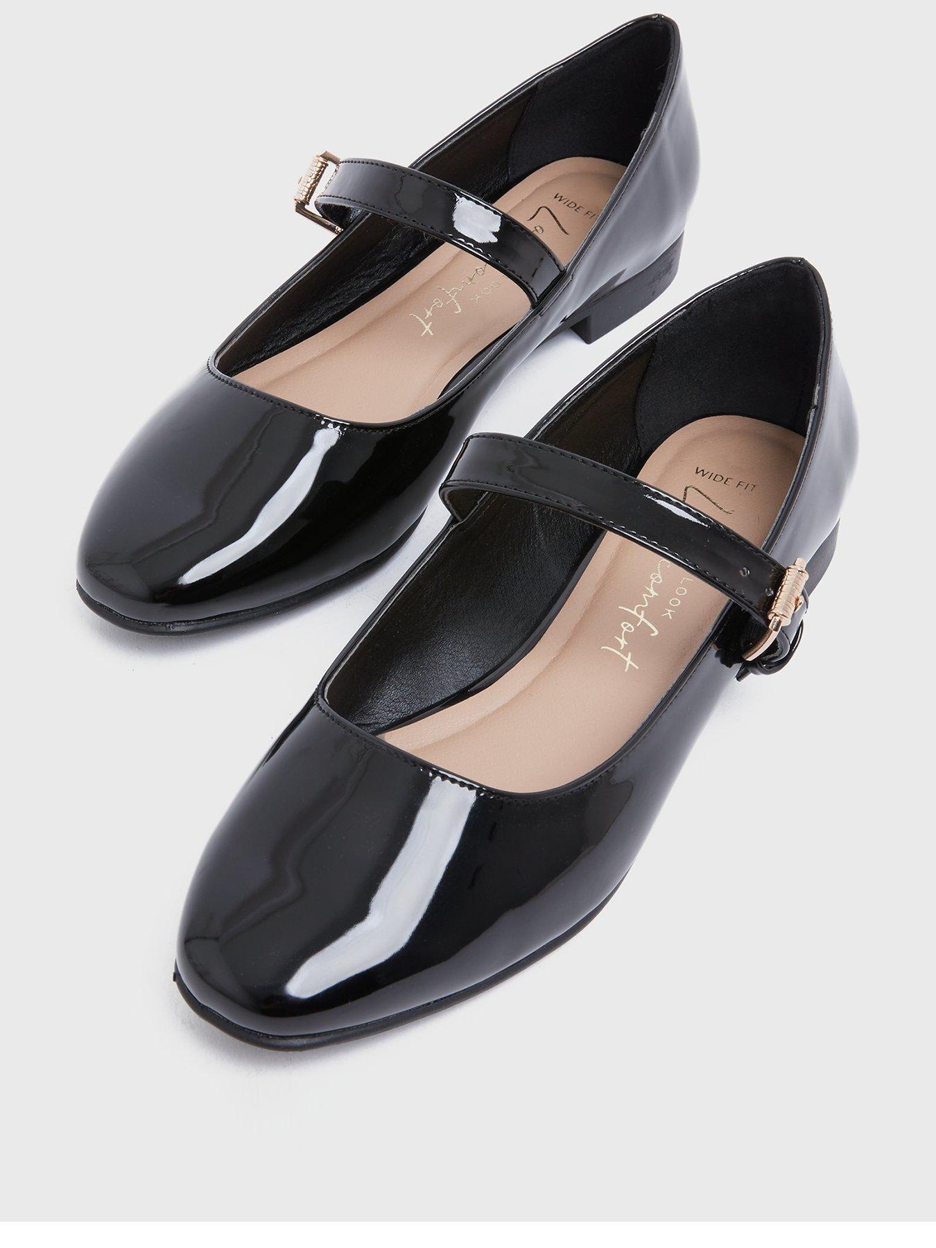 New Look Wide Fit Jules Patent Mary Jane Shoe - Black | very.co.uk