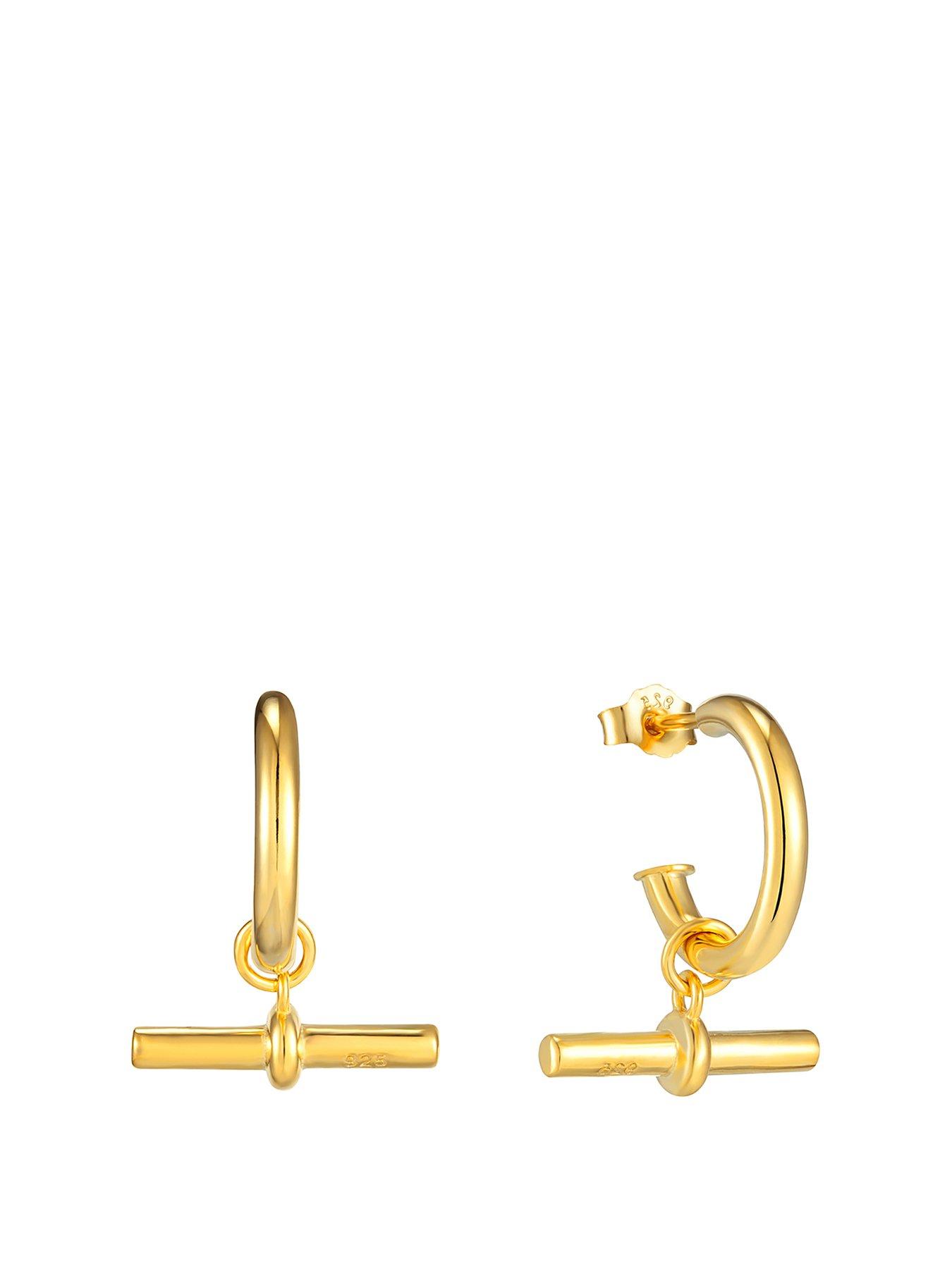 undefined 18ct Gold Plated Sterling Silver T-Bar Hoop Stud Earrings