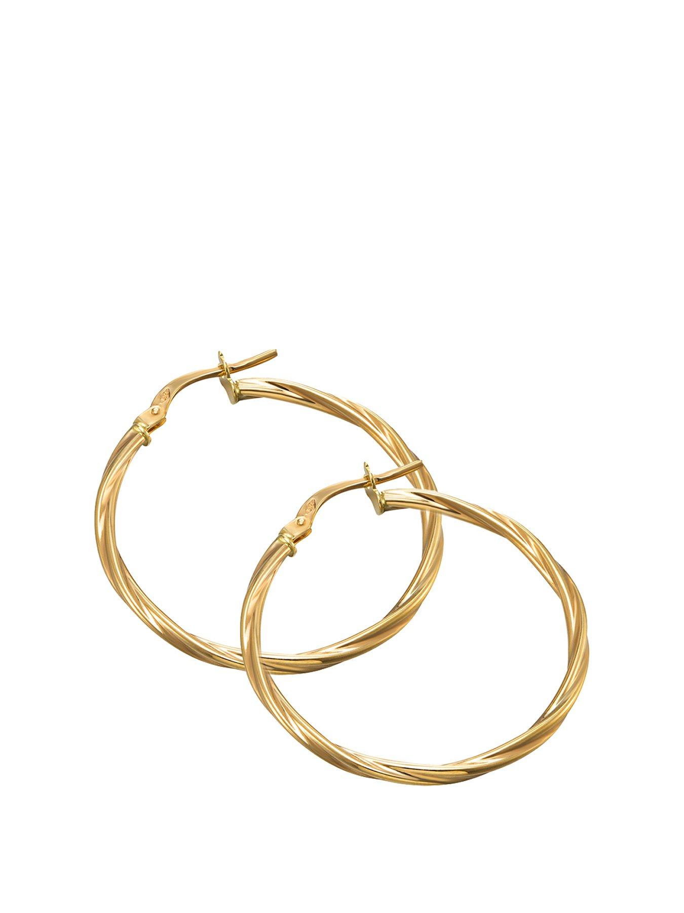 Love GOLD 9ct Gold 25mm Twisted Hoop Creole Earrings Very