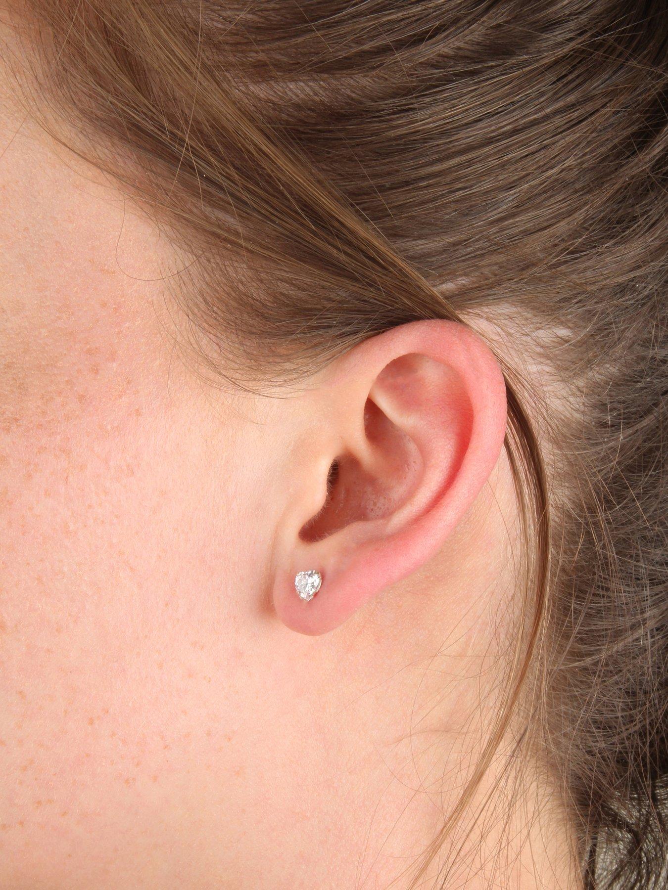 Image 2 of 4 of The Love Collection Sterling Silver Cubic Zirconia Heart Boxed Earrings