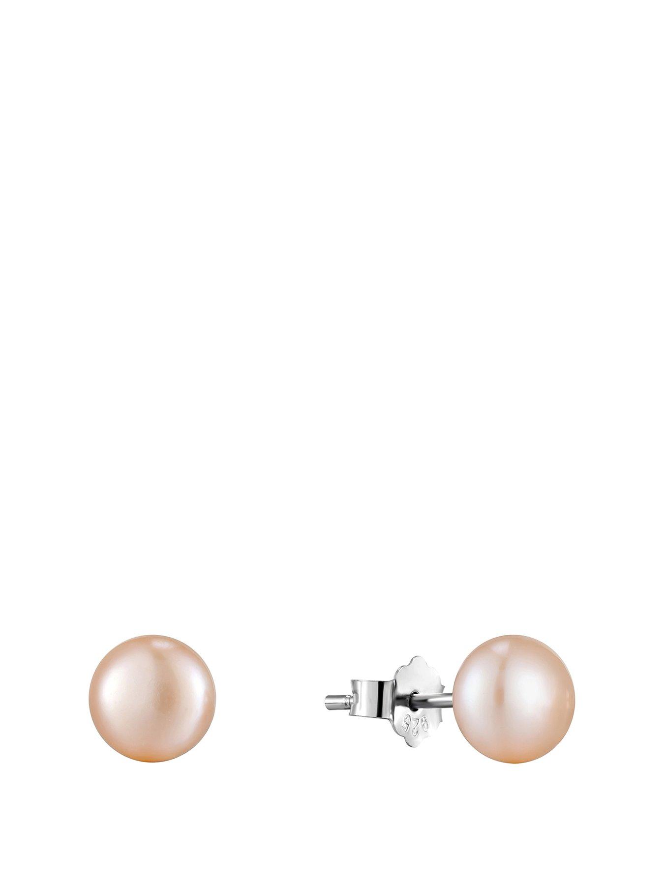 Product photograph of The Love Collection Sterling Silver Pink Pearl Studs from very.co.uk