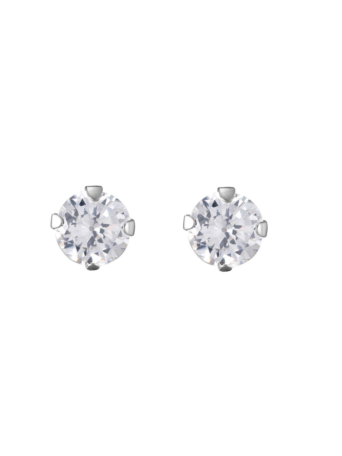 Women 9ct White Gold 4mm Cubic Zirconia Solitaire Stud Earrings