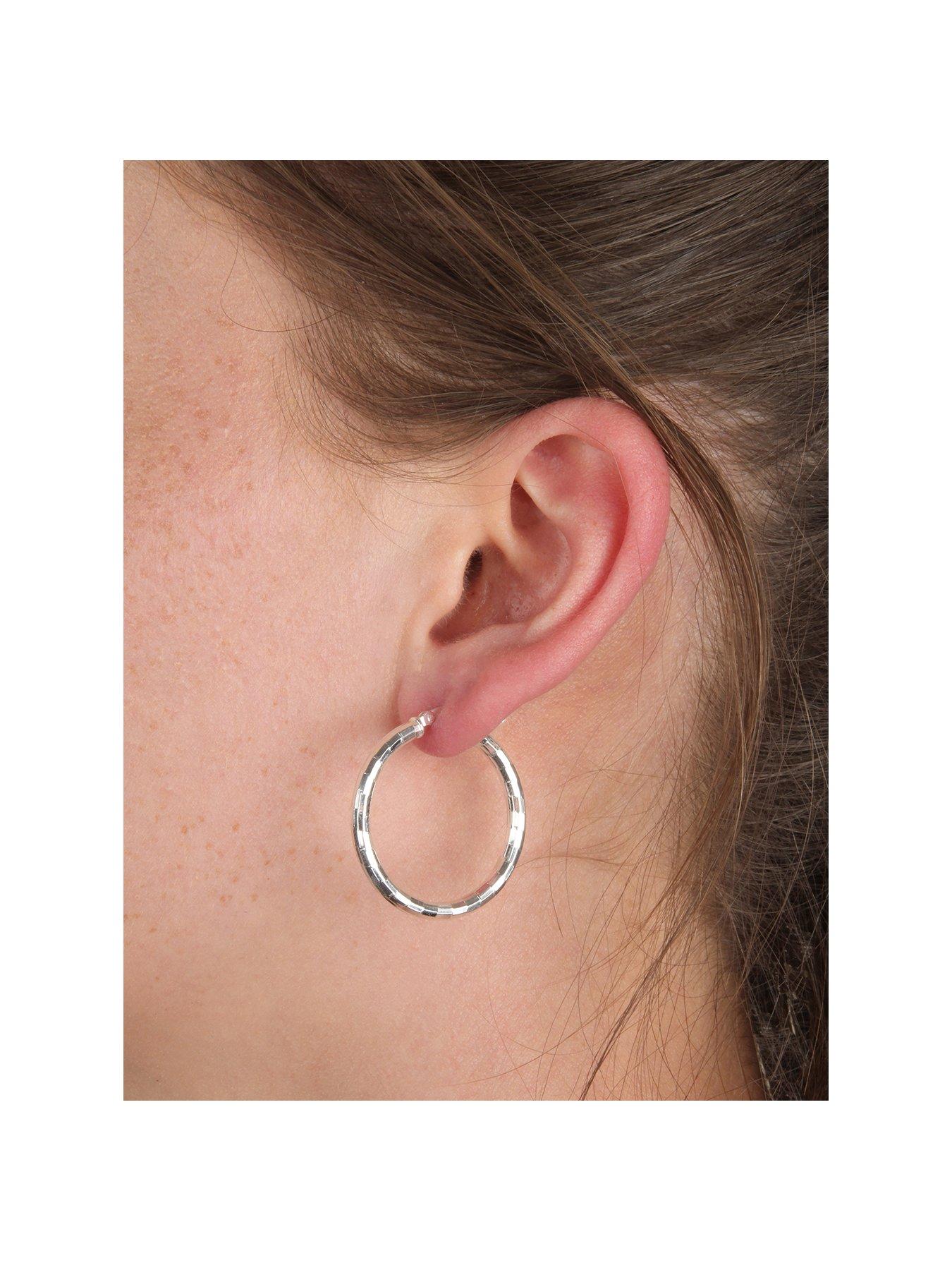 undefined Sterling Silver Polished Diamond Cut Hoop Earrings