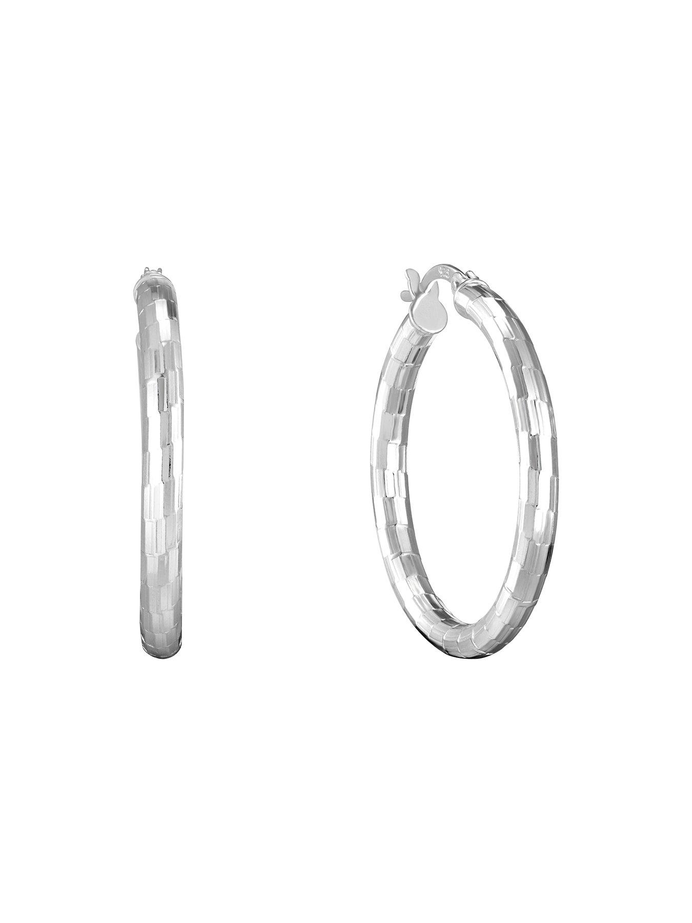 The Love Silver Collection Sterling Silver Polished Diamond Cut Hoop