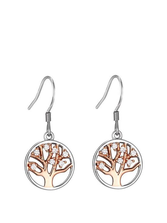 front image of the-love-silver-collection-sterling-silver-rose-gold-plated-tree-of-life-cubic-zirconia-earrings