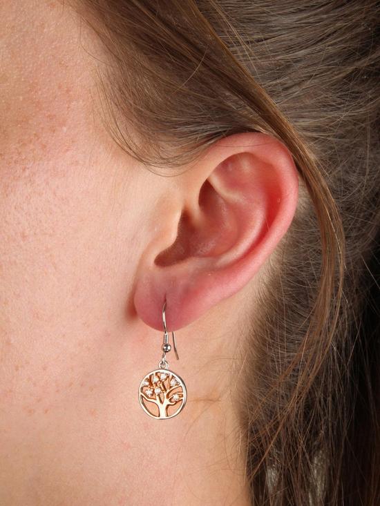 stillFront image of the-love-silver-collection-sterling-silver-rose-gold-plated-tree-of-life-cubic-zirconia-earrings