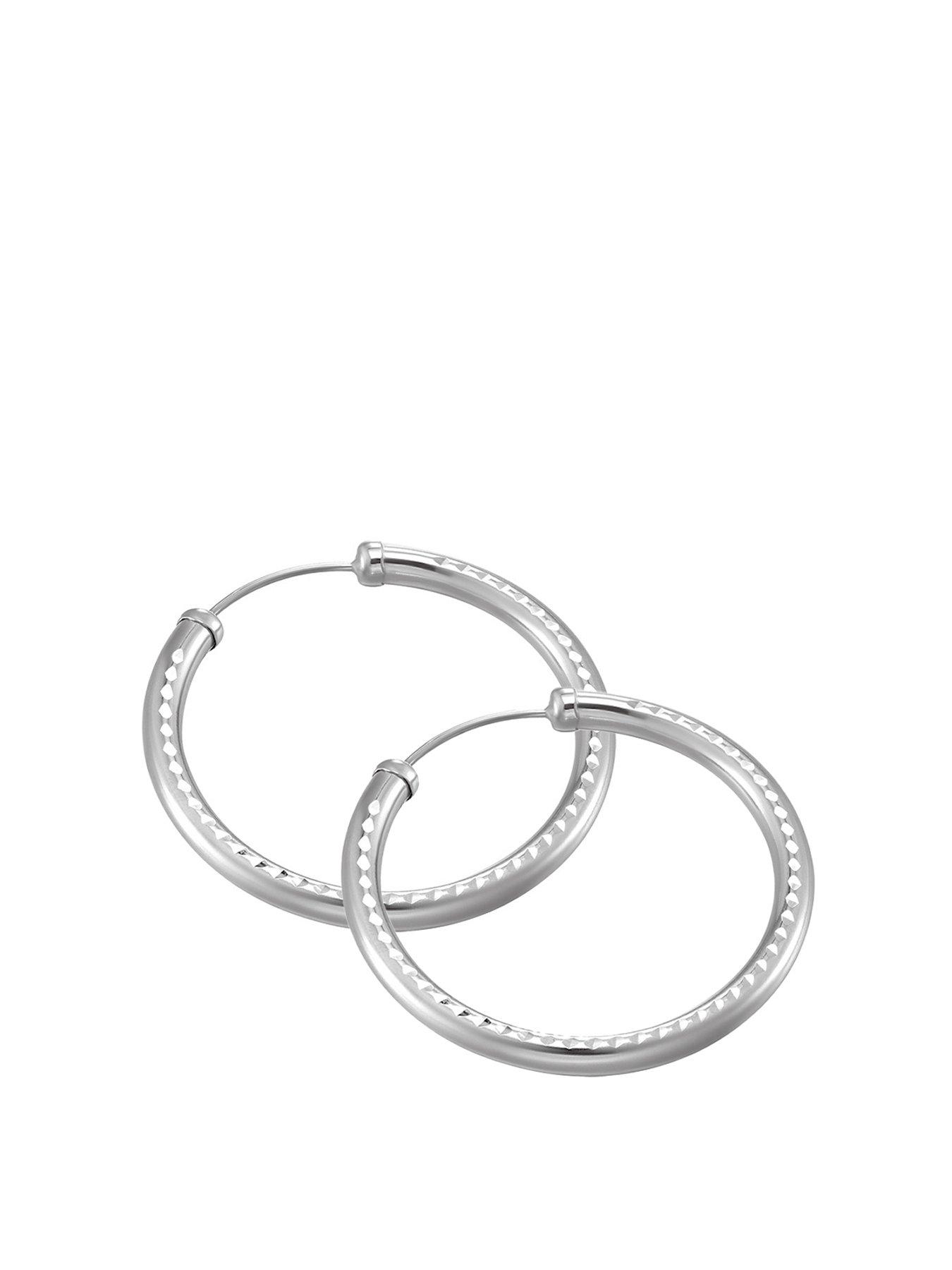 Product photograph of Love Diamond Sterling Silver 32mm Diamond Cut Hoops from very.co.uk