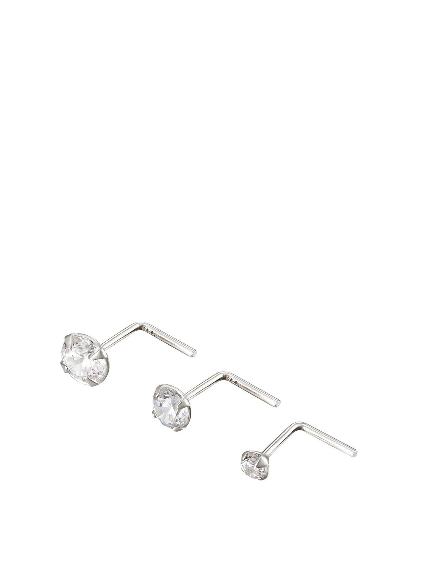 The Love Collection Sterling Silver  &  Cubic Zirconia 3pk Nose Studs