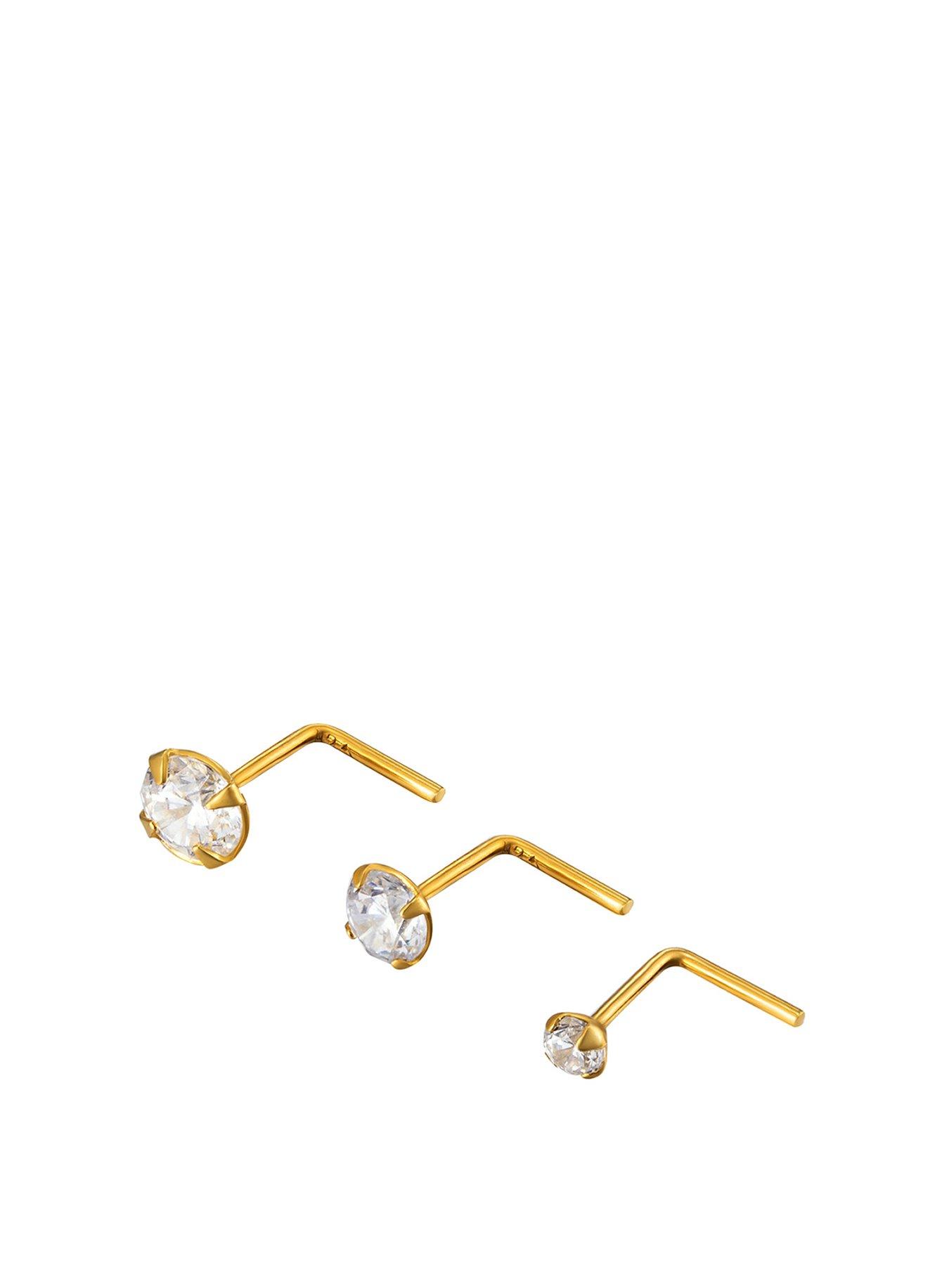Product photograph of The Love Silver Collection 18ct Gold Plated Sterling Silver Amp Cubic Zirconia 3pk Nose Studs from very.co.uk