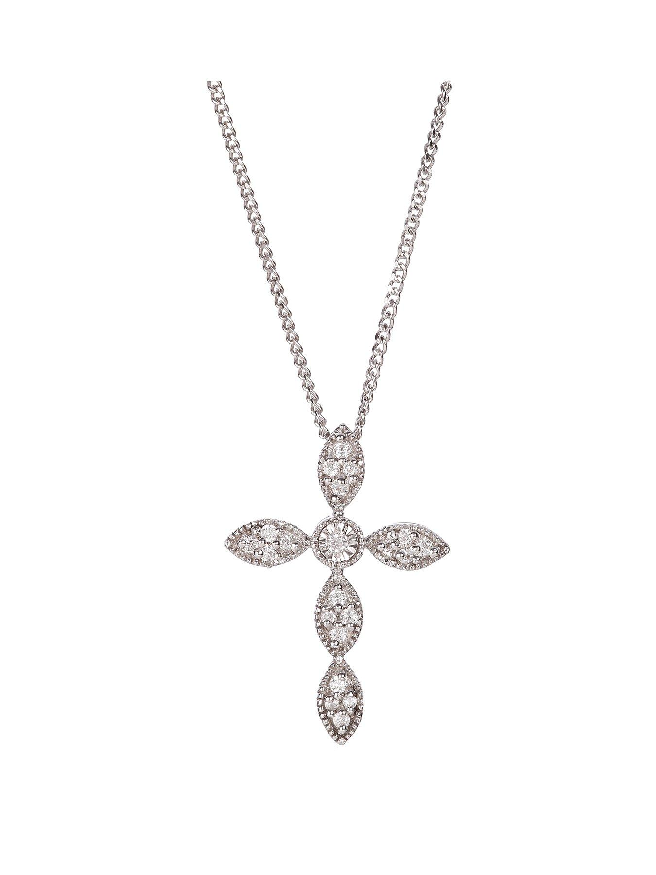  Sterling Silver 0.10ct Diamond Cross Pendant Necklace