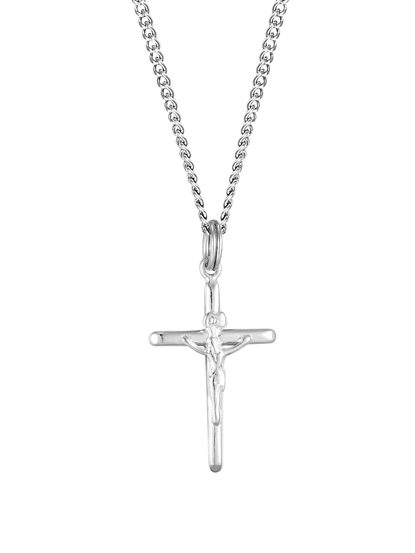 Product photograph of The Love Silver Collection Sterling Silver Small Crucifix Pendant Adjustable Necklace from very.co.uk