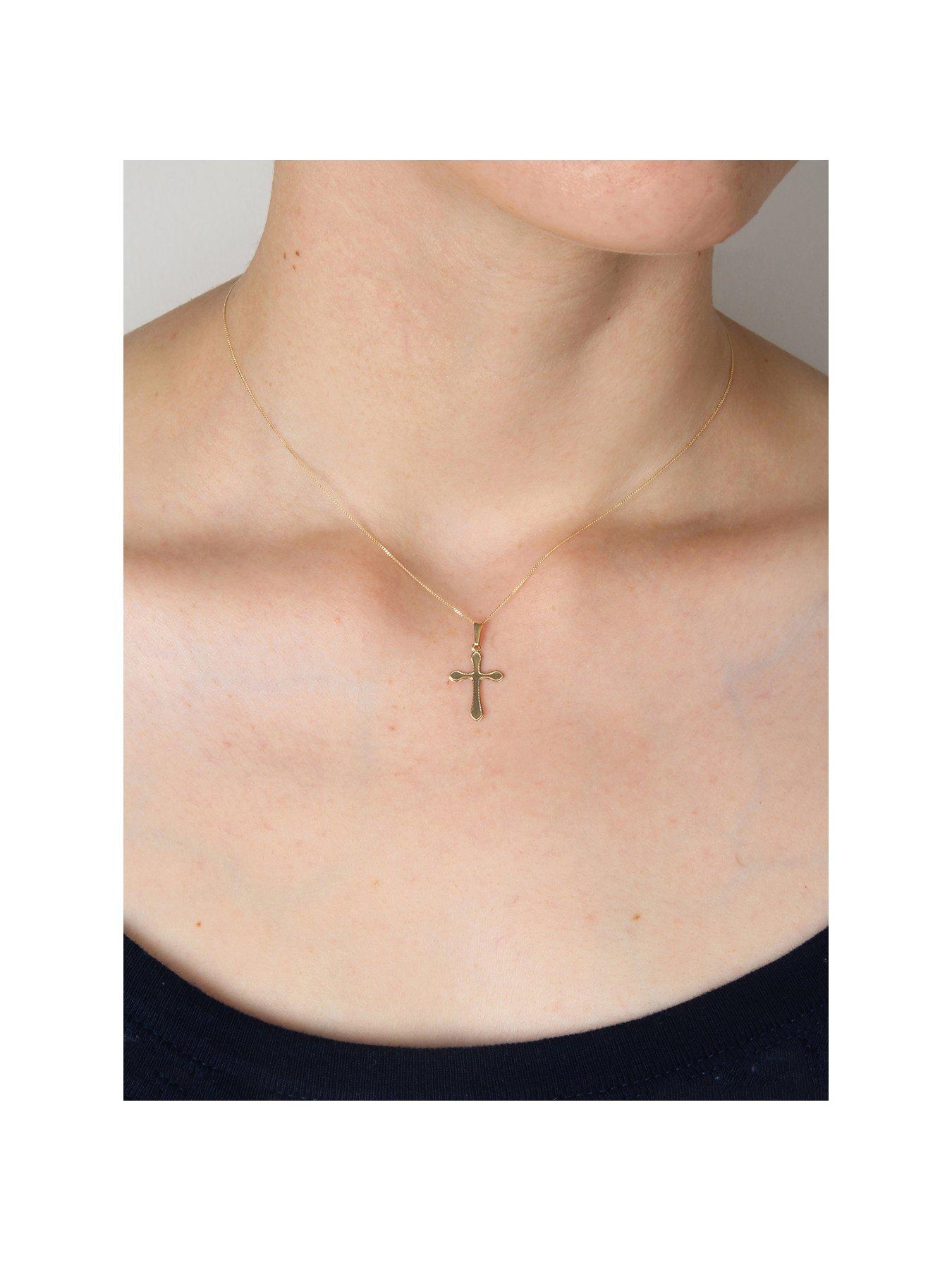 Product photograph of Love Gold 9ct Gold Cross Adjustable Necklace from very.co.uk