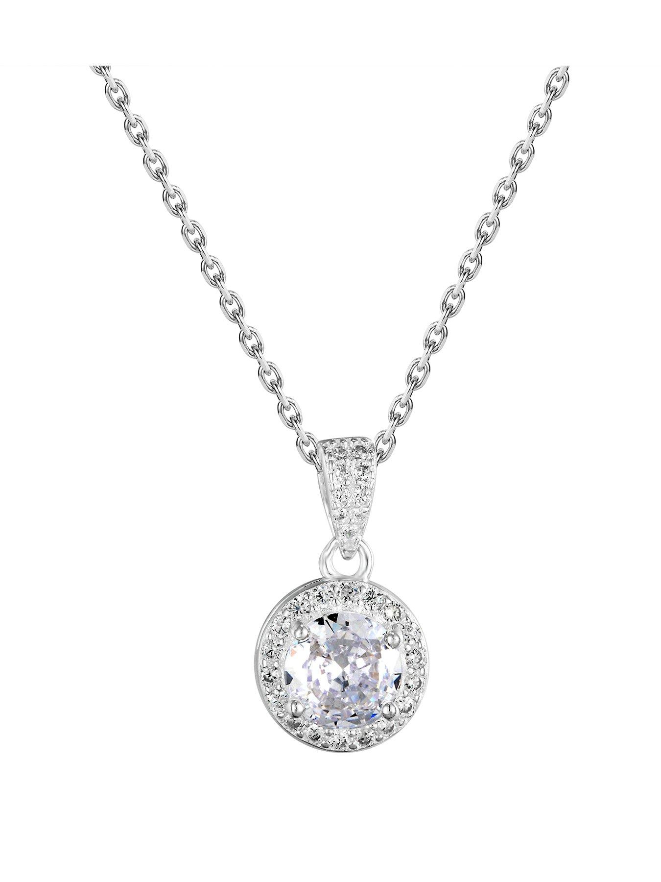 Product photograph of Love Diamond Sterling Silver Gift Boxed Round Cubic Zirconia Necklace from very.co.uk