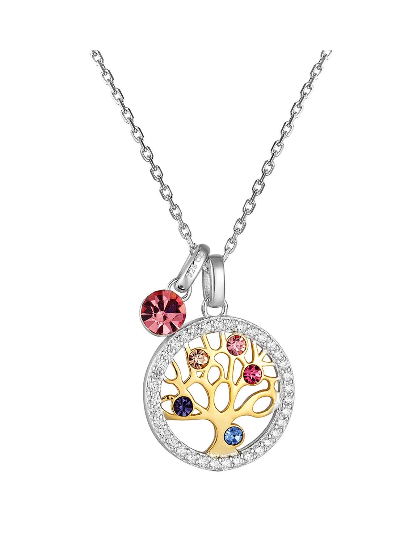 Women Sterling Silver & Cubic Zirconia Detail Tree Of Life Pendant Necklace