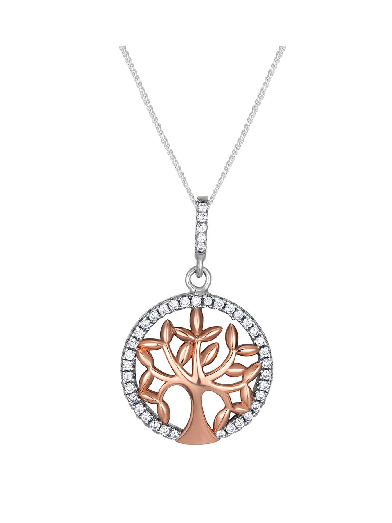 Product photograph of The Love Silver Collection Sterling Silver Rose Gold Plated Tree Of Life Cubic Zirconia Necklace from very.co.uk