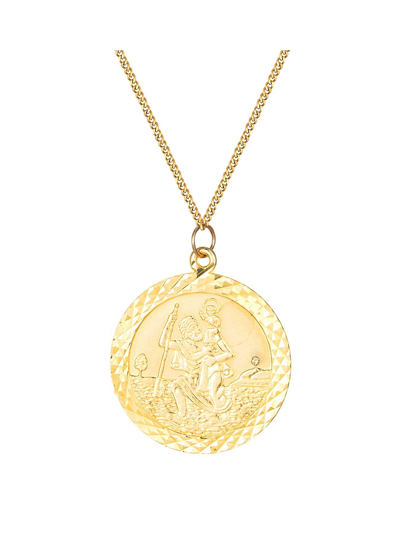 Product photograph of Love Gold 9ct Yellow Gold Large St Christopher Pendant Necklace from very.co.uk