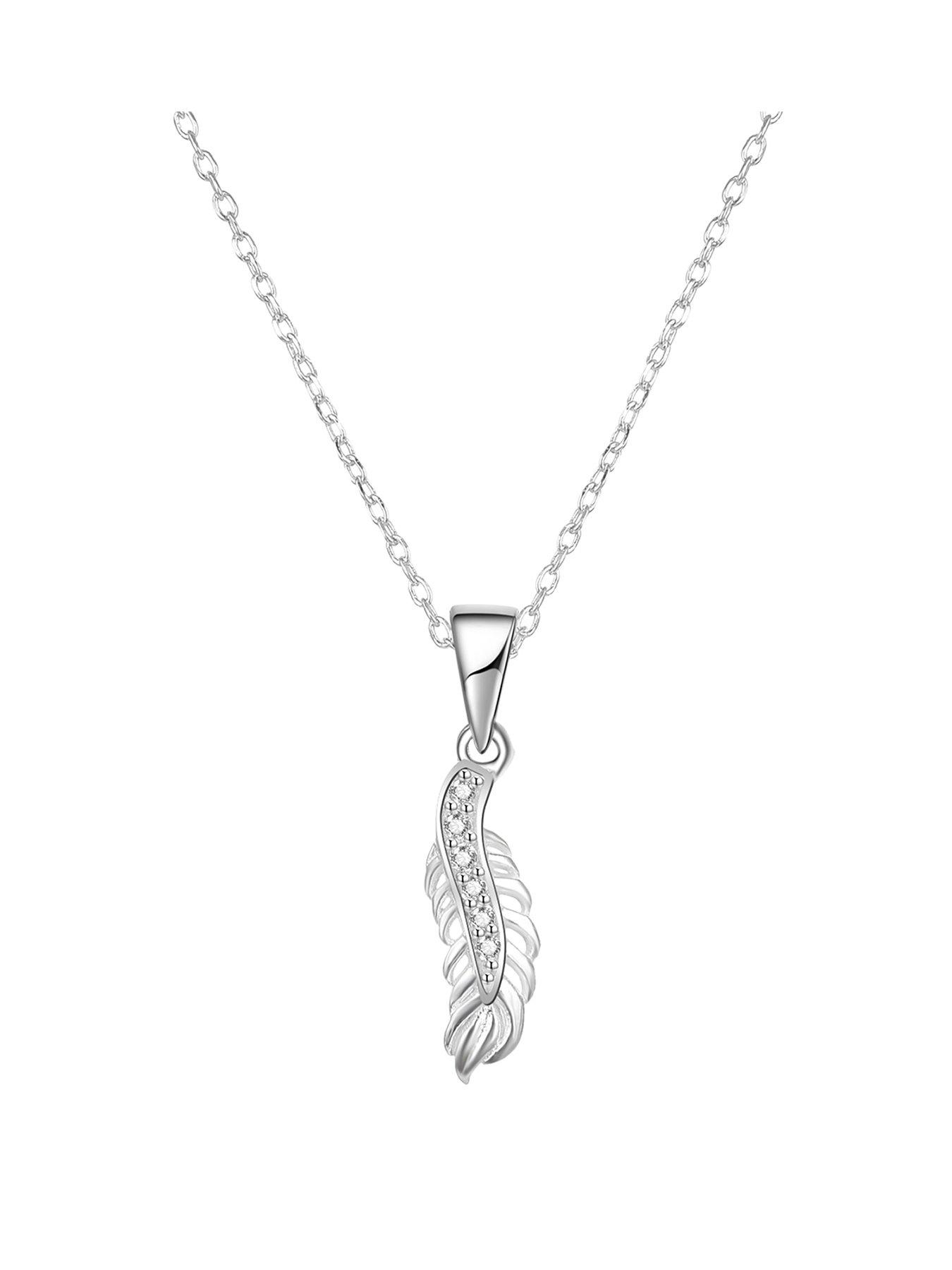 Women Sterling Silver Feather Cubic Zirconia Necklace