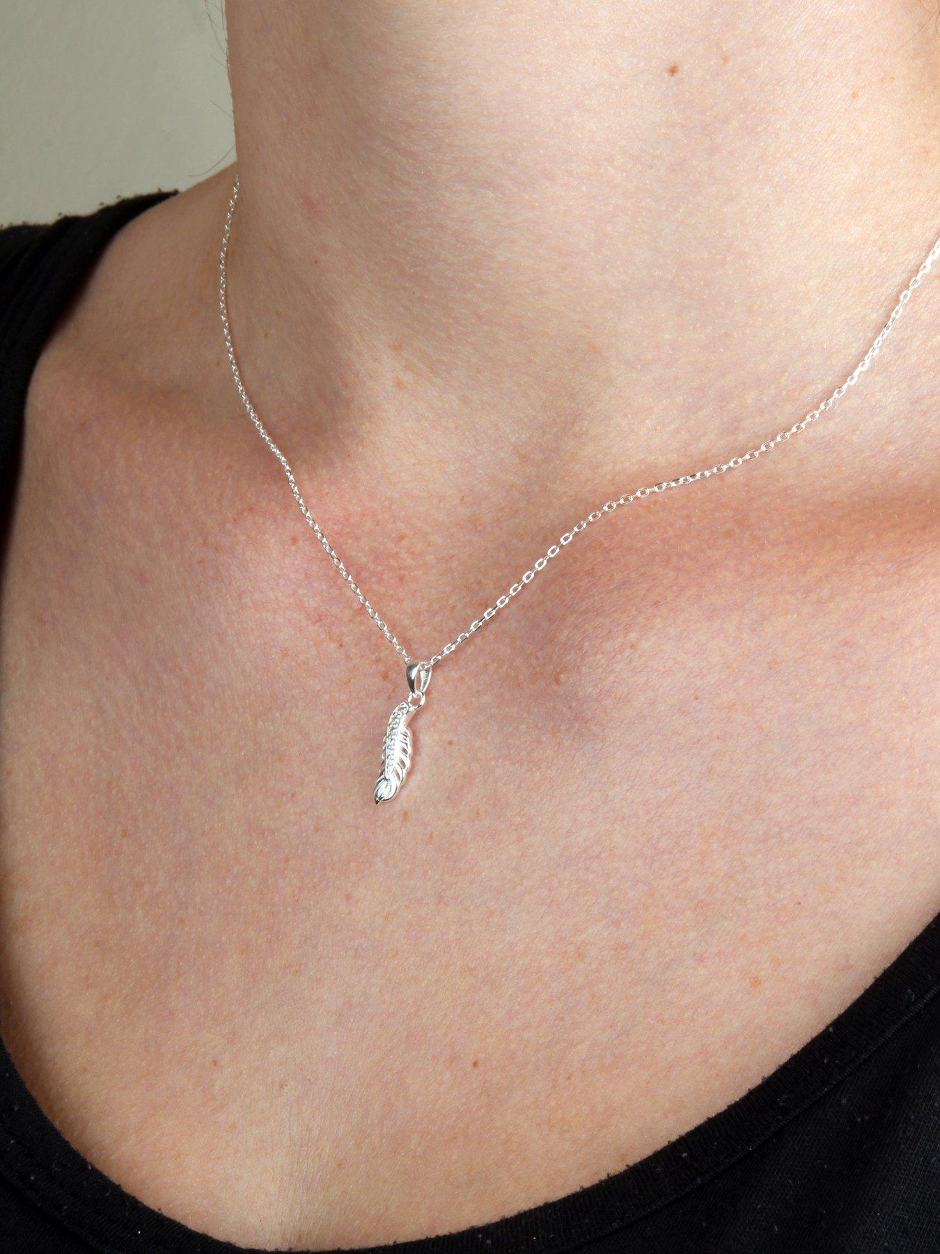 Women Sterling Silver Feather Cubic Zirconia Necklace
