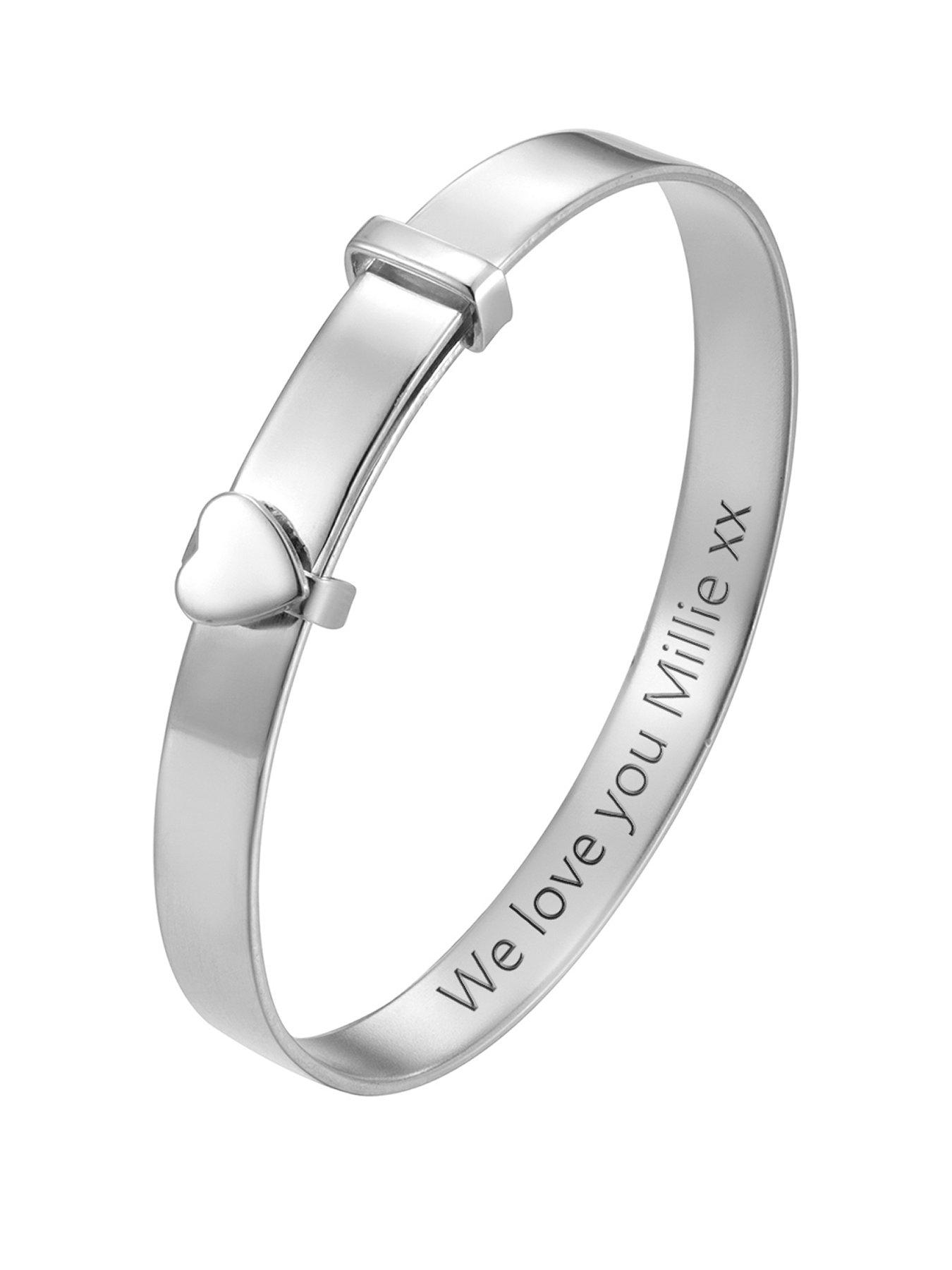 The Love Collection Sterling Silver Children's Heart Christening Expander Bangle