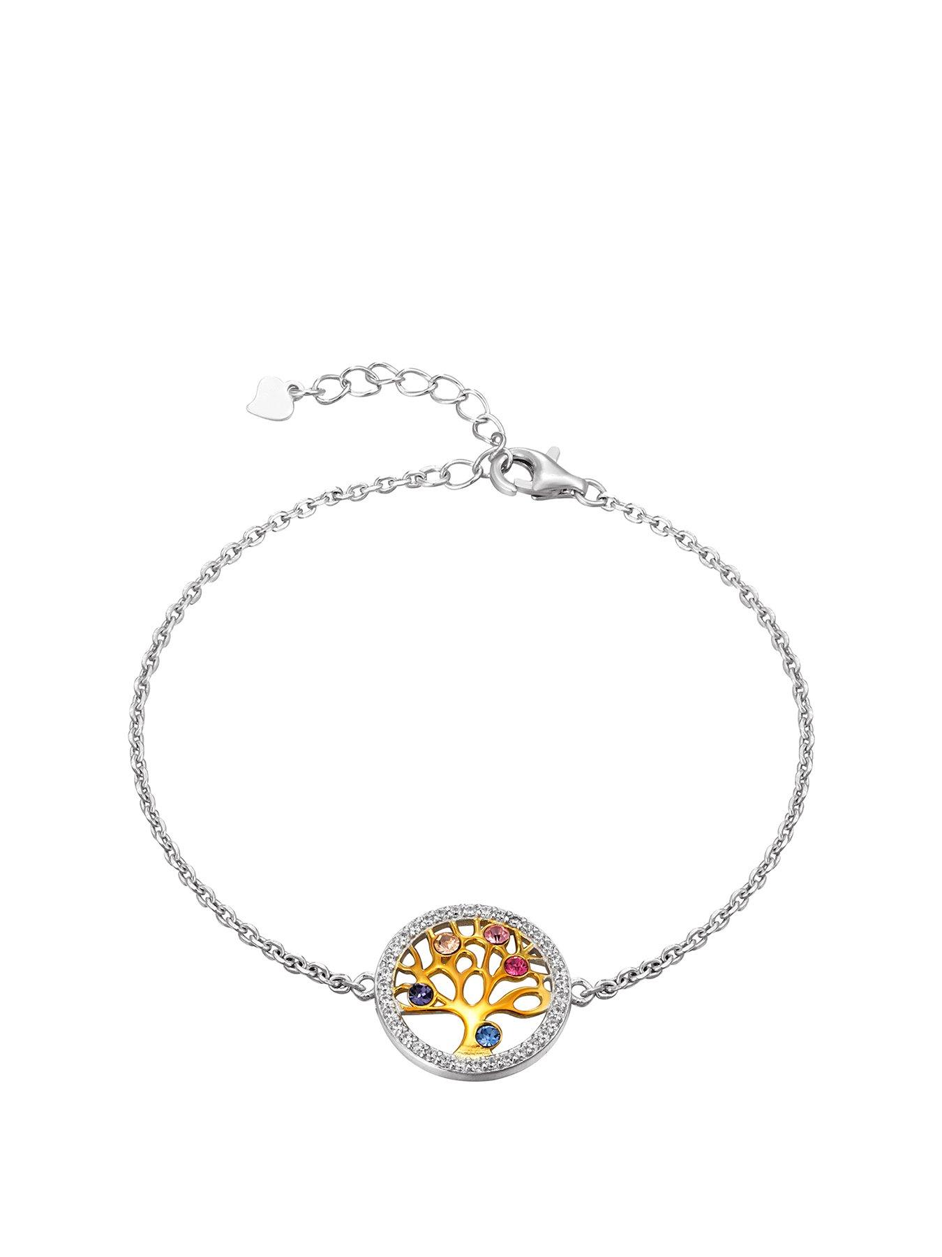 The Love Collection Sterling Silver  &  Cubic Zirconia Detail Tree Of Life Adjustable Bracelet