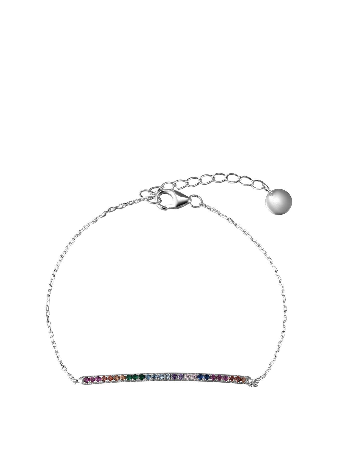 Product photograph of The Love Collection Sterling Silver Multi Coloured Rainbow Cubic Zirconia Adjustable Bracelet from very.co.uk