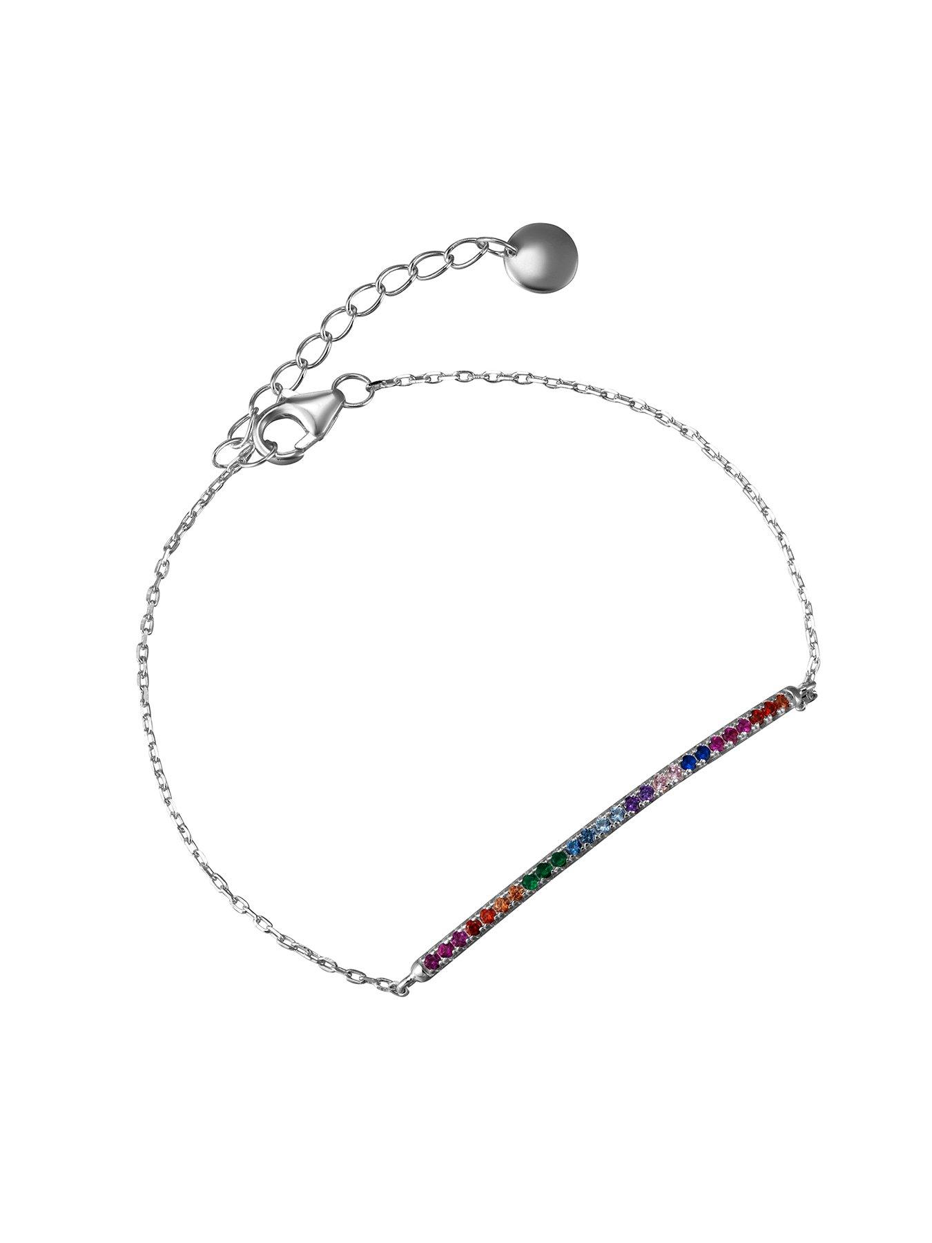Image 3 of 5 of The Love Collection Sterling Silver Multi Coloured Rainbow Cubic Zirconia Adjustable Bracelet