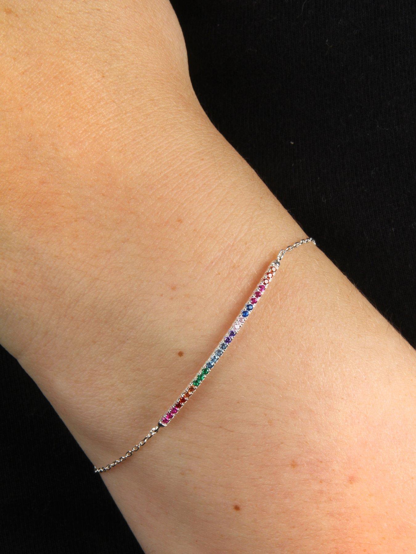 Image 4 of 5 of The Love Collection Sterling Silver Multi Coloured Rainbow Cubic Zirconia Adjustable Bracelet
