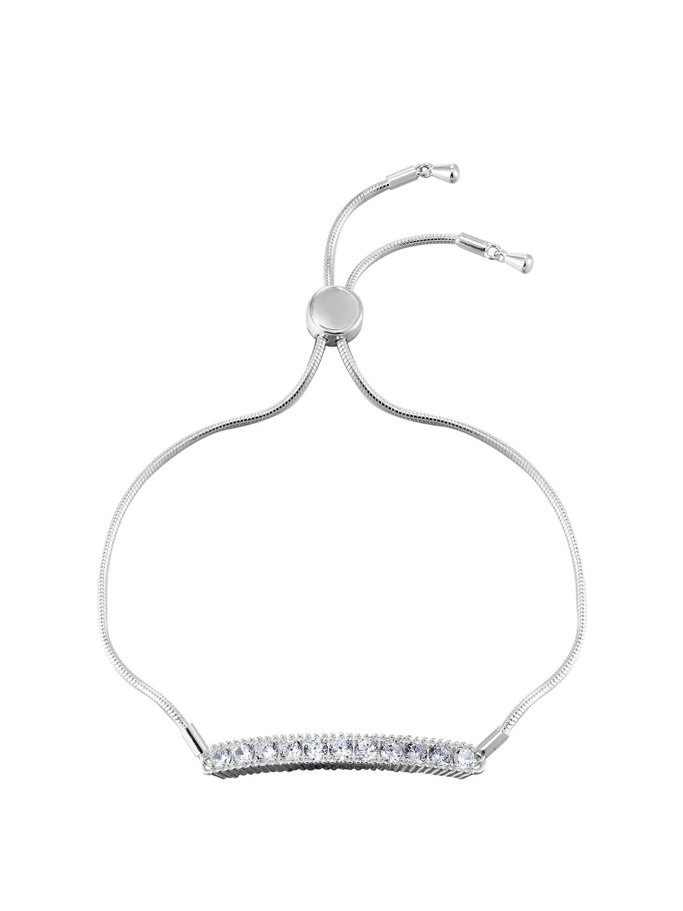 undefined Sterling Silver Cubic Zirconia Tennis Style Adjustable Bracelet