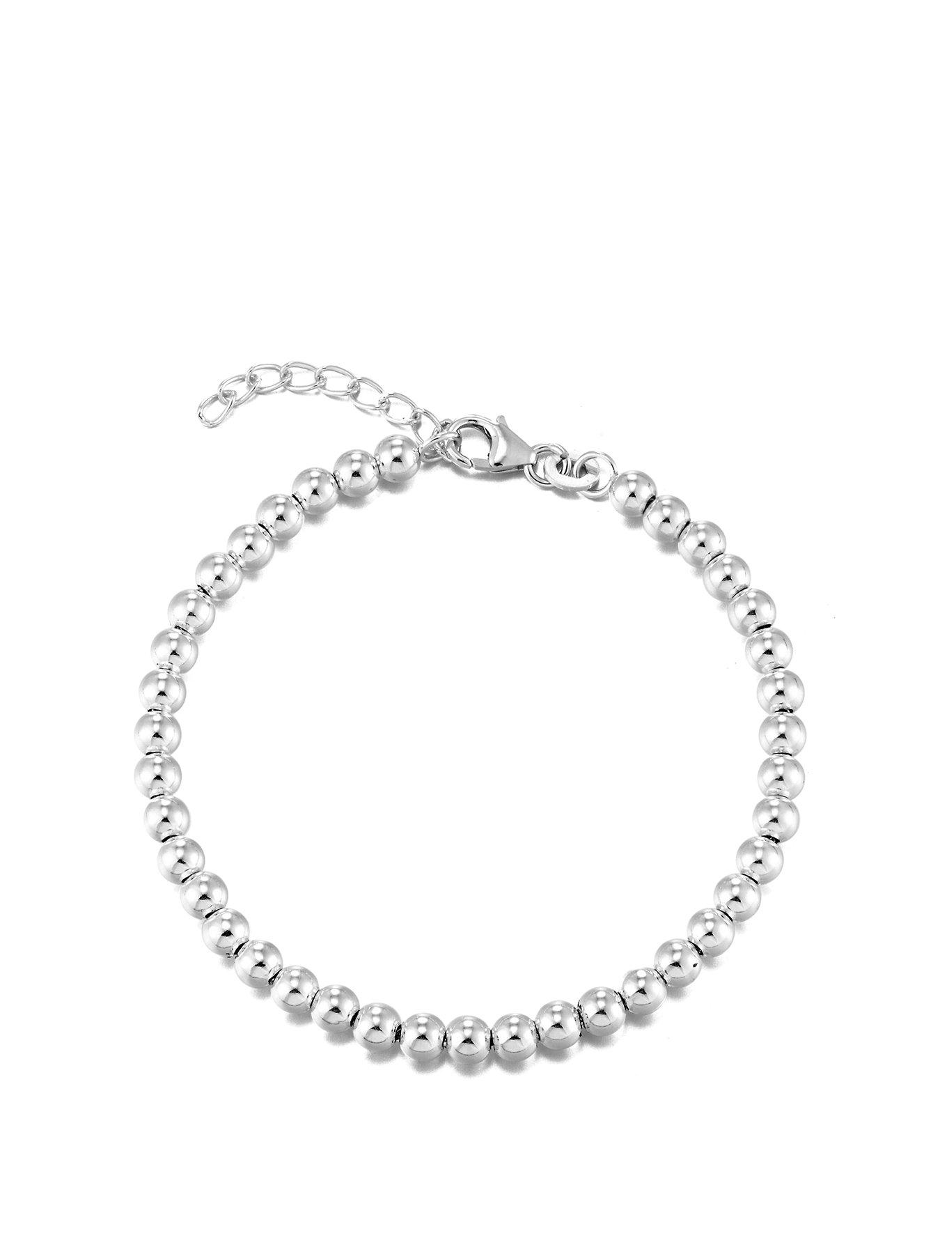 Product photograph of The Love Collection Sterling Silver Beaded Bracelet from very.co.uk