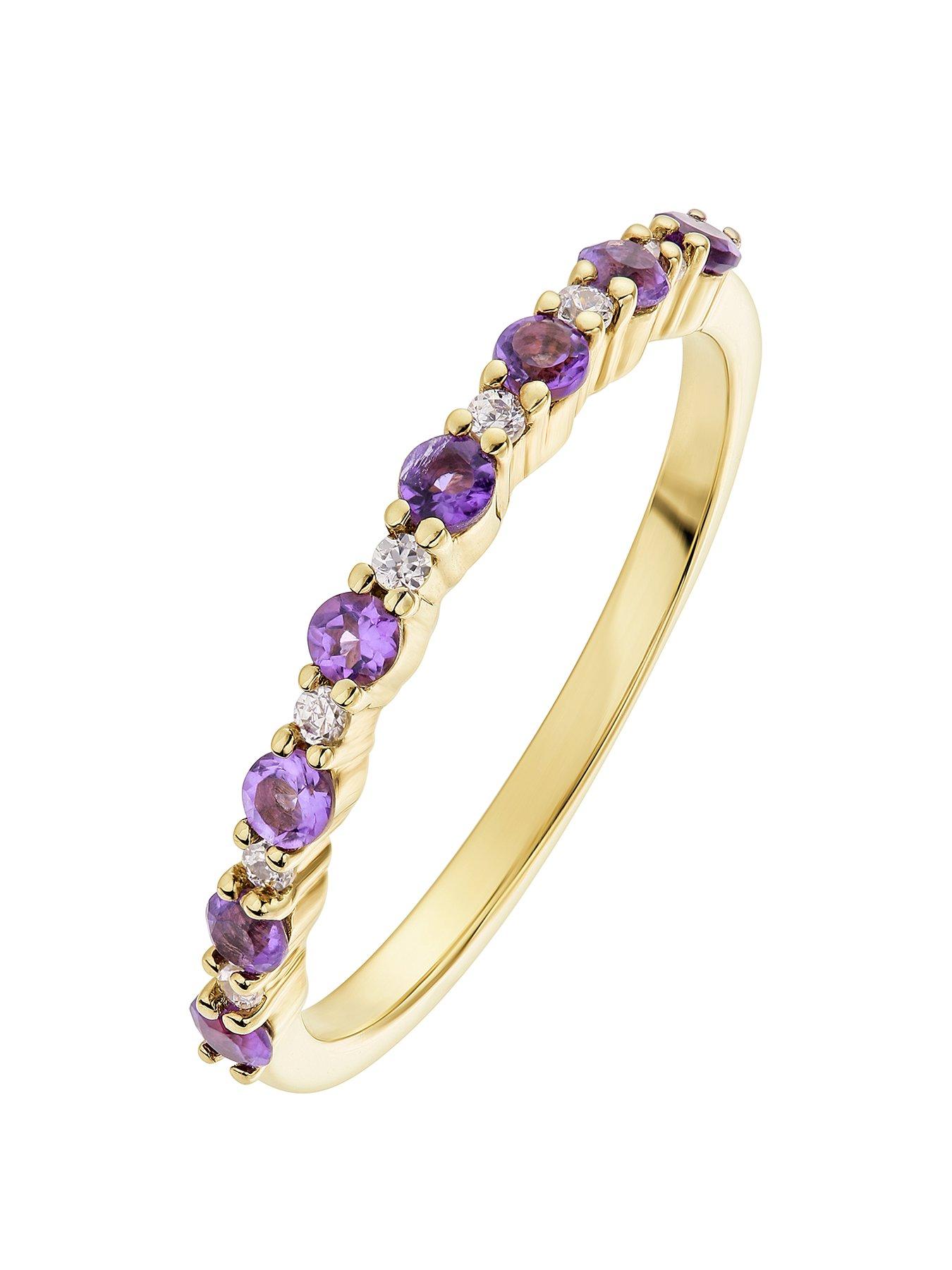 Product photograph of Love Gem 9ct Yellow Gold 2mm Amethyst And Diamond Half Eternity Ring from very.co.uk