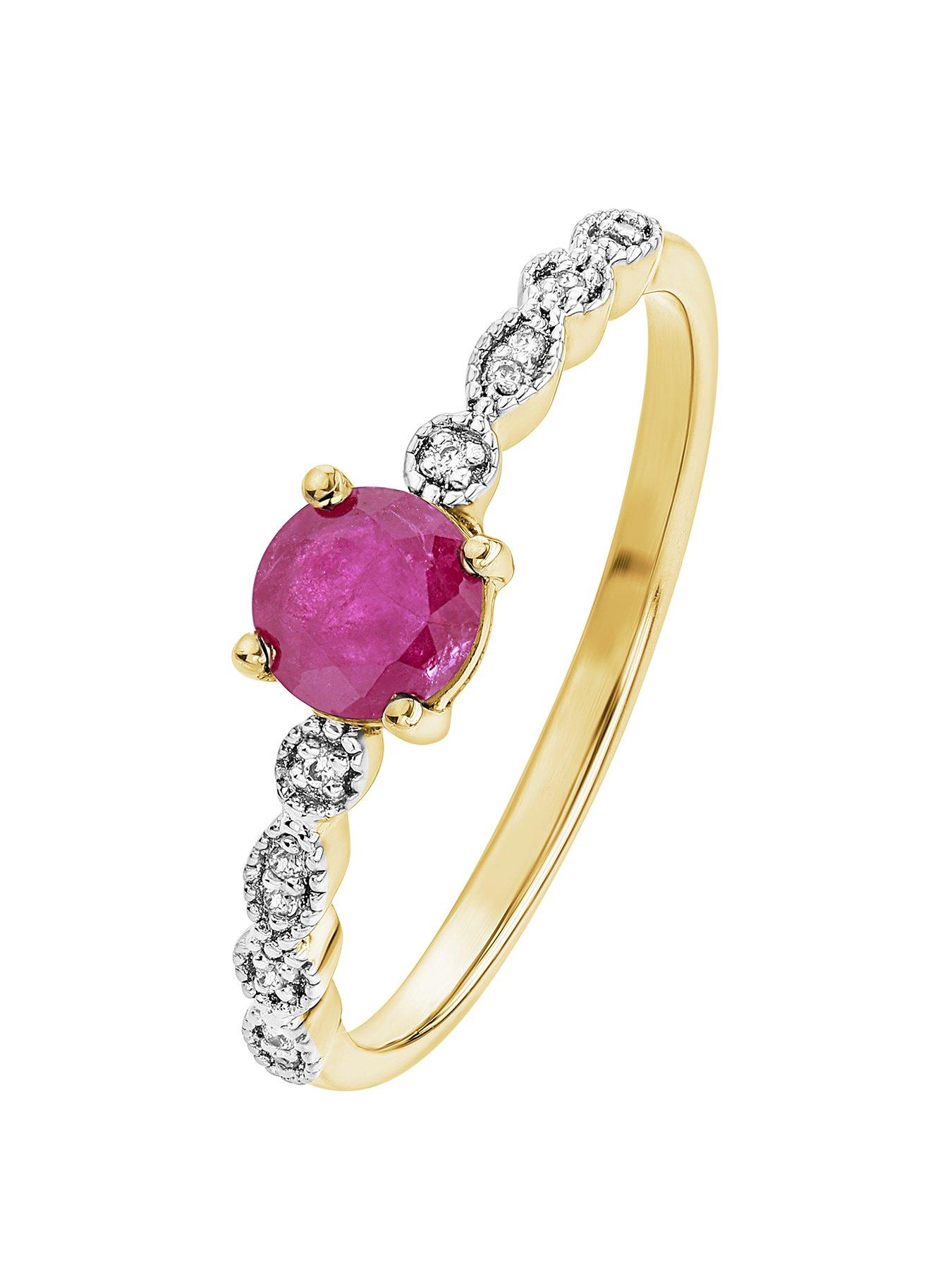 Arrosa 9ct Yellow Gold 5mm Ruby and Diamond Ring