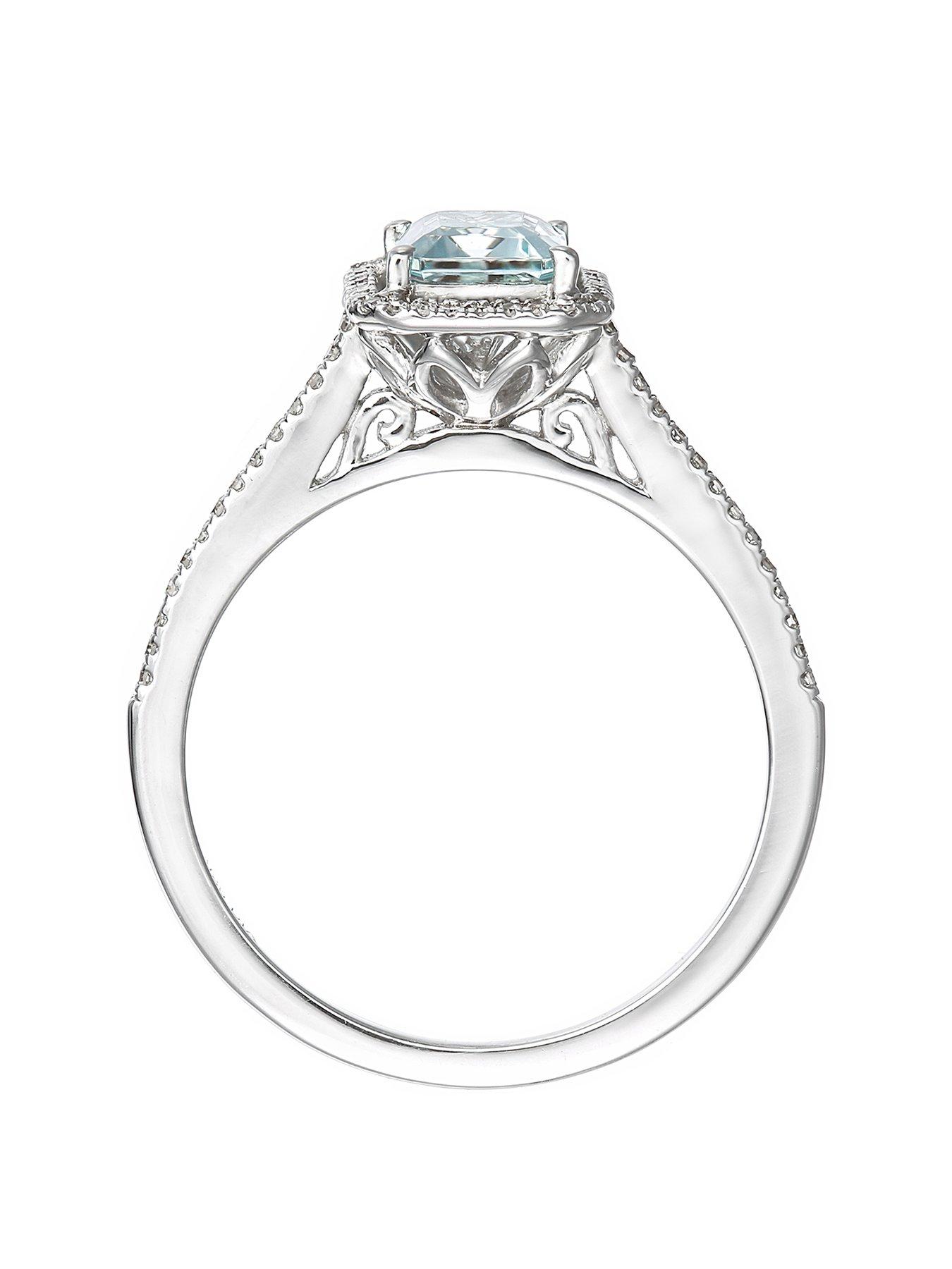 Jewellery & watches Arrosa 9ct White Gold 7*5mm Aquamarine and 0.12ct Diamond Ring
