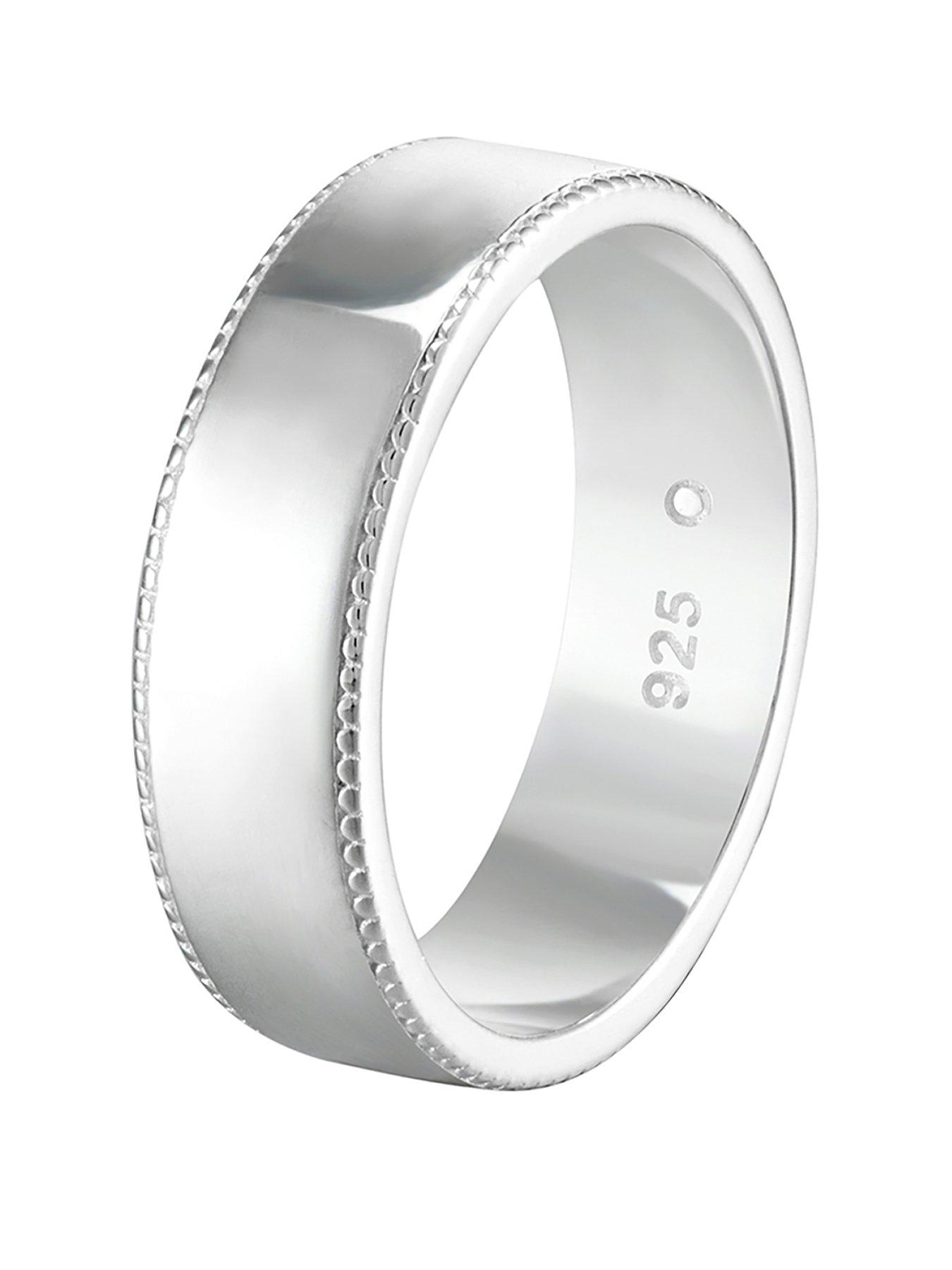 The Love Collection Sterling Silver Milgrain Edge 6mm Court Wedding Band Ring