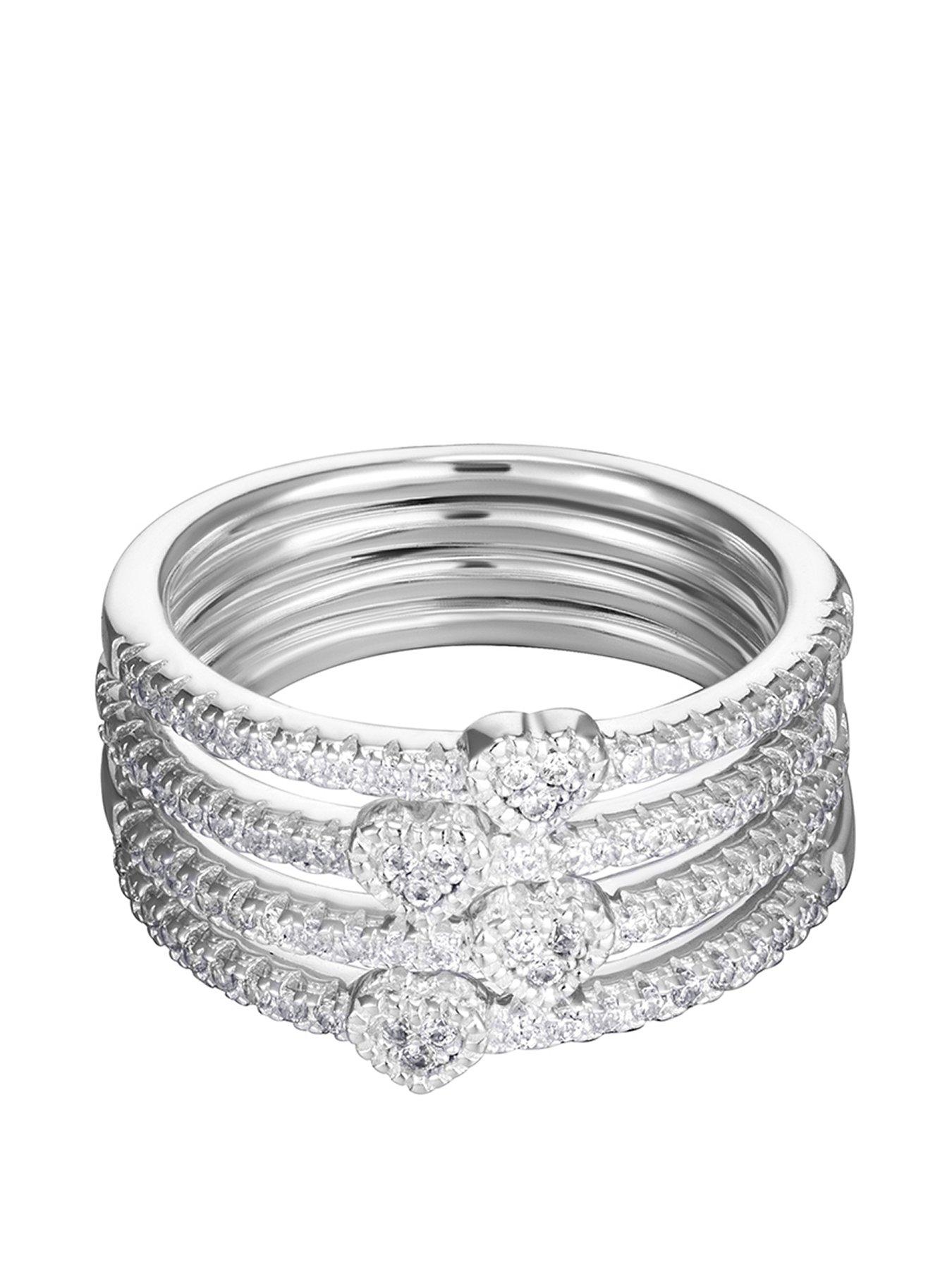 Product photograph of The Love Silver Collection Sterling Silver Cubic Zirconia Heart Double Band Ring from very.co.uk
