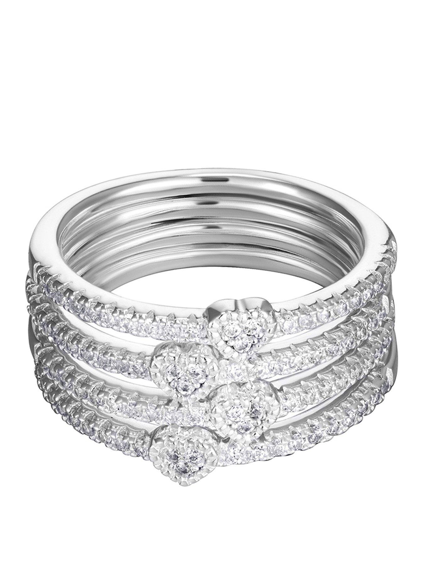 The Love Collection Sterling Silver & Cubic Zirconia Heart Double Band Ring