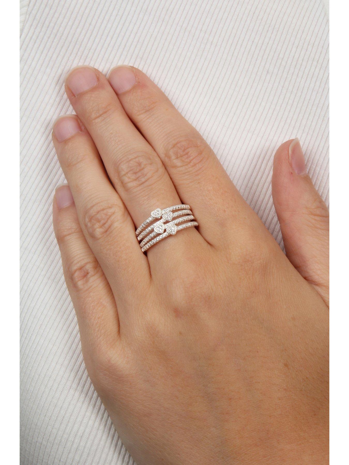 Image 5 of 7 of The Love Collection Sterling Silver & Cubic Zirconia Heart Double Band Ring